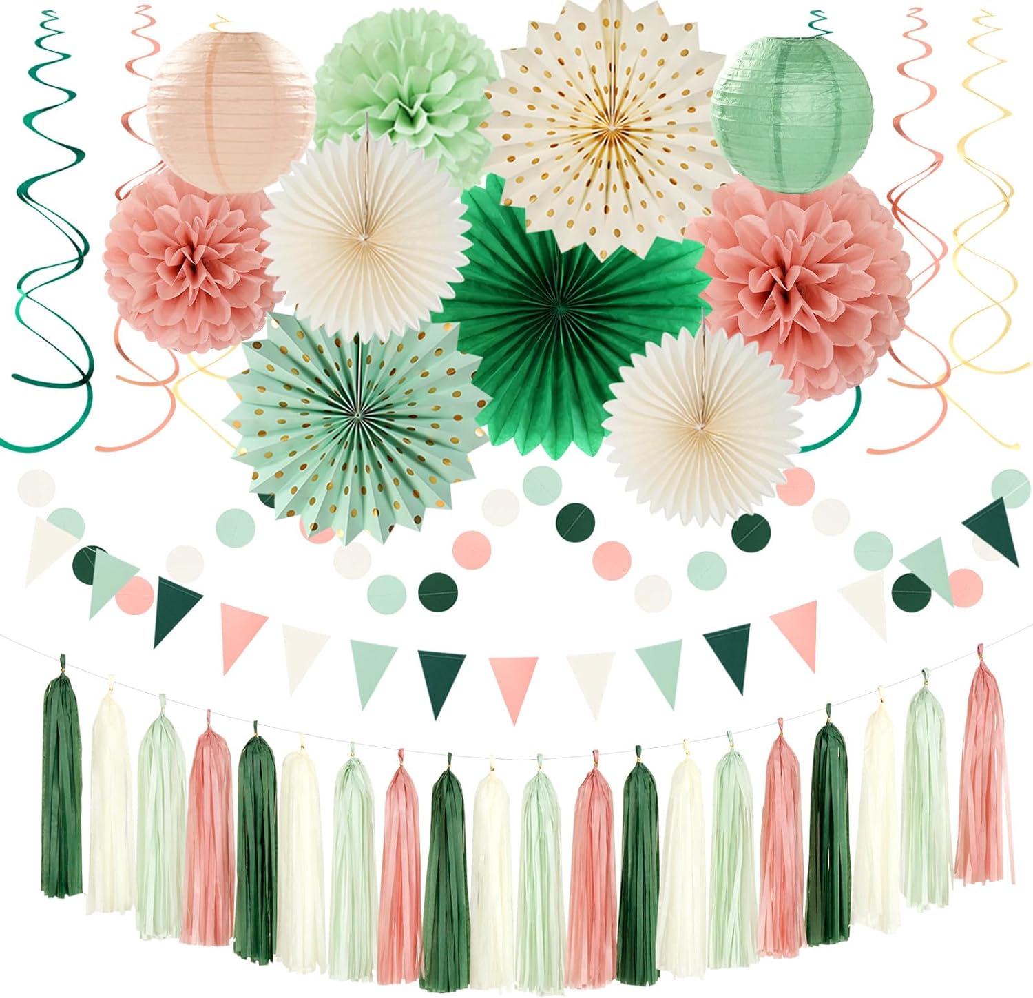 Sage Olive Green Pink Beige Boho Decorations 33pcs