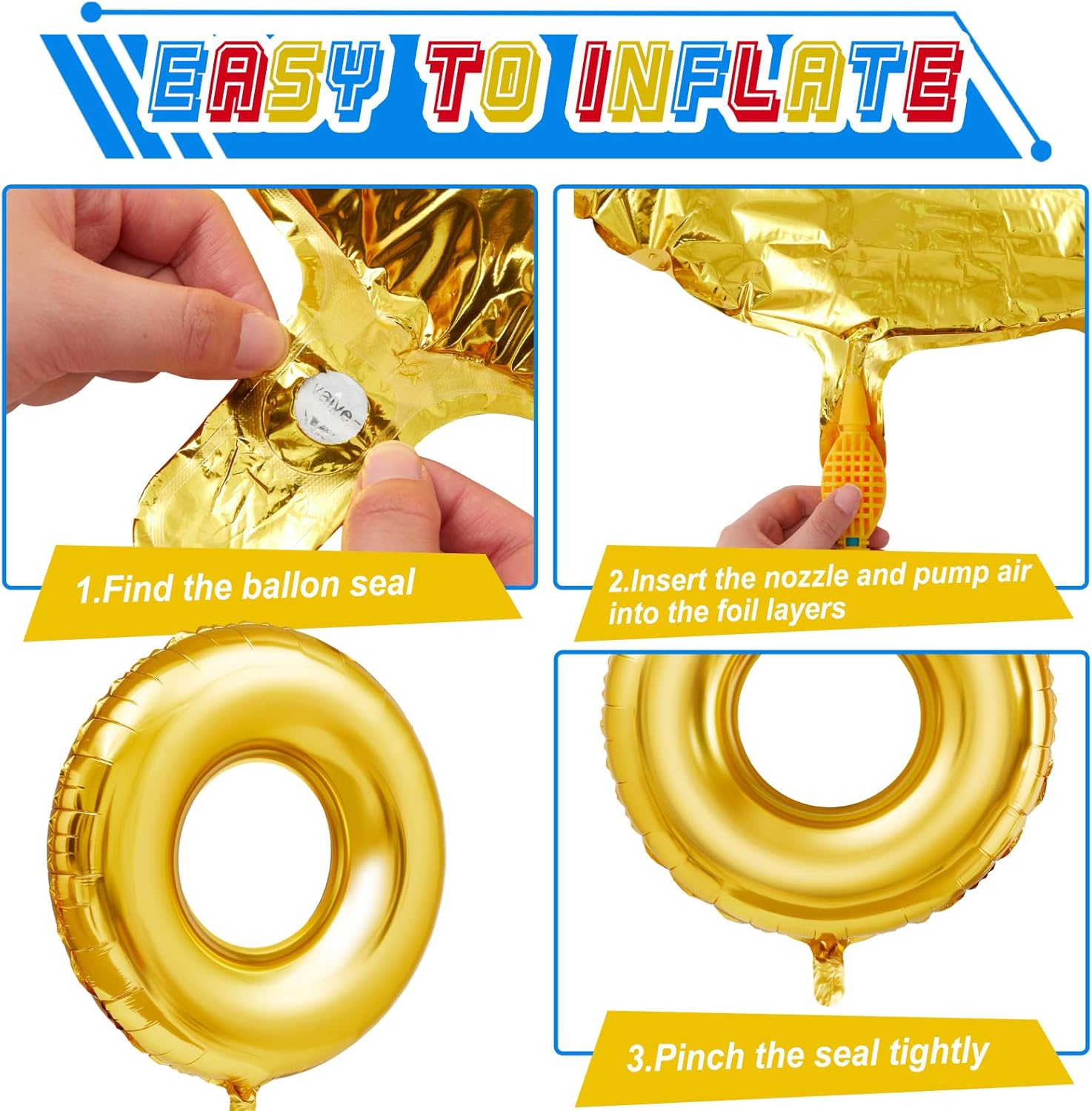 6 Pack Gold Ring Foil Balloons for Birthday Decorations