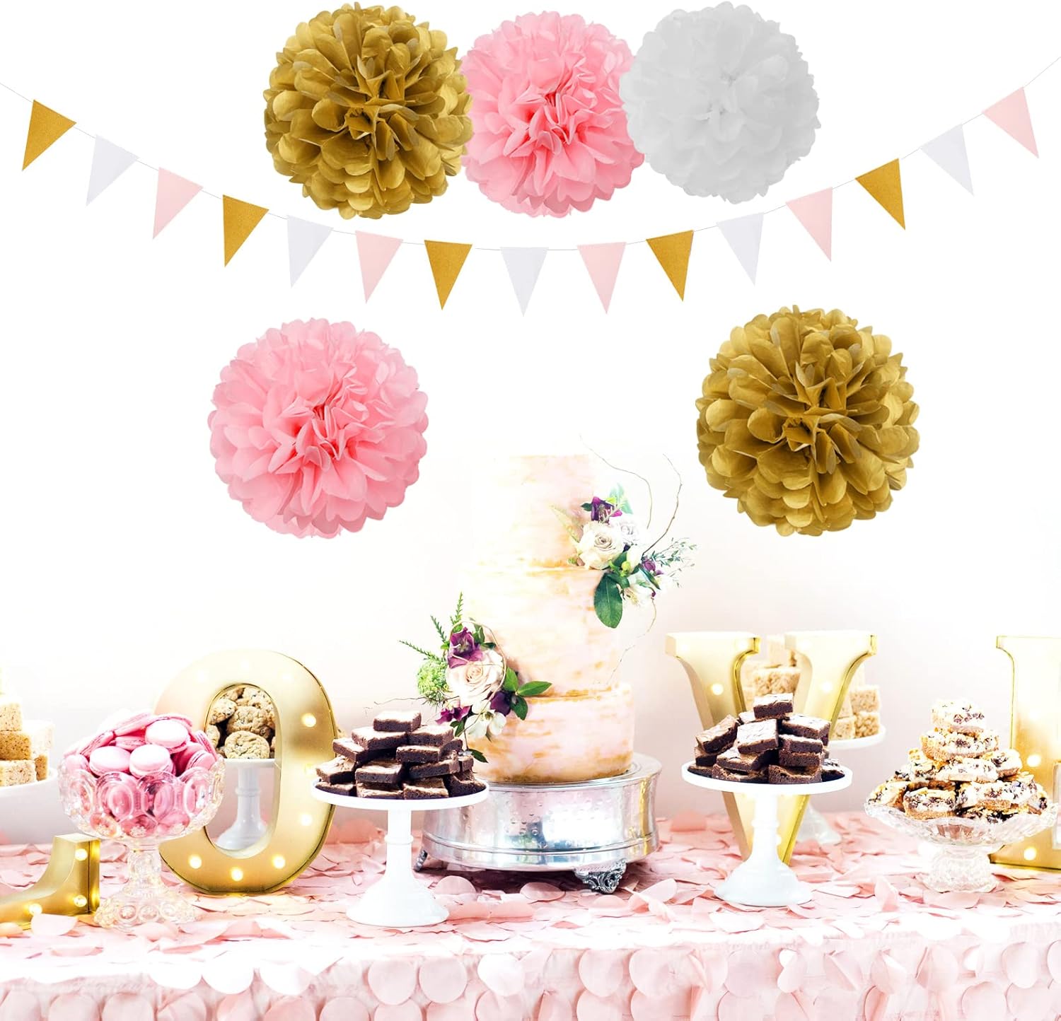 Pink White Gold Girl Birthday Decor Kit 23pcs