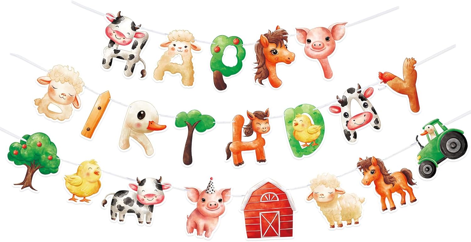 WERNNSAI Farm Birthday Banner with Tractor Bunting Garland