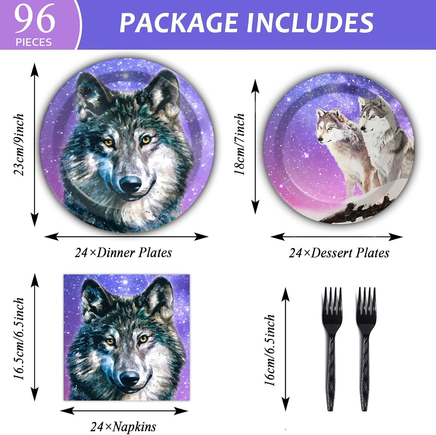 24 Guests Wolf Birthday Party Tableware Set