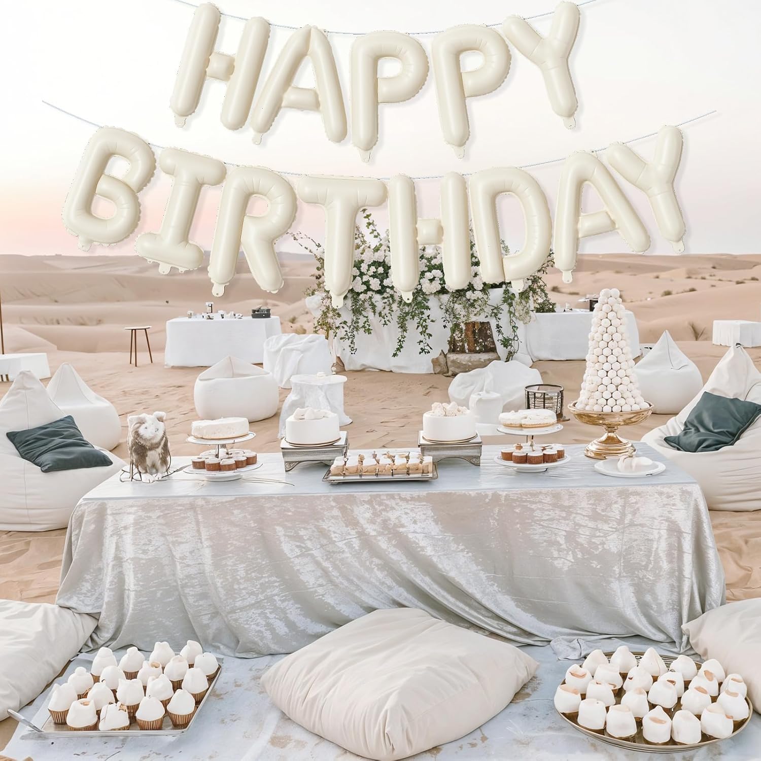 Cream Happy Birthday Balloon Banner Set 16 Inch 13pcs Foil Balloons