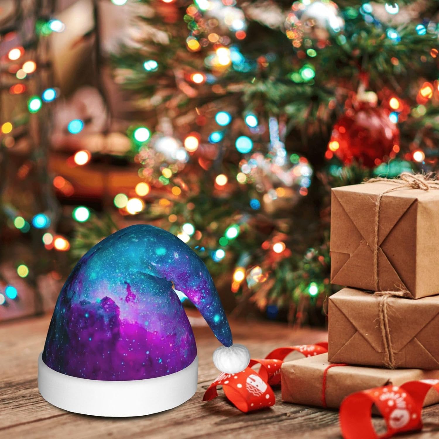 QINZHENG Cool Star River Print Santa Hat for Women
