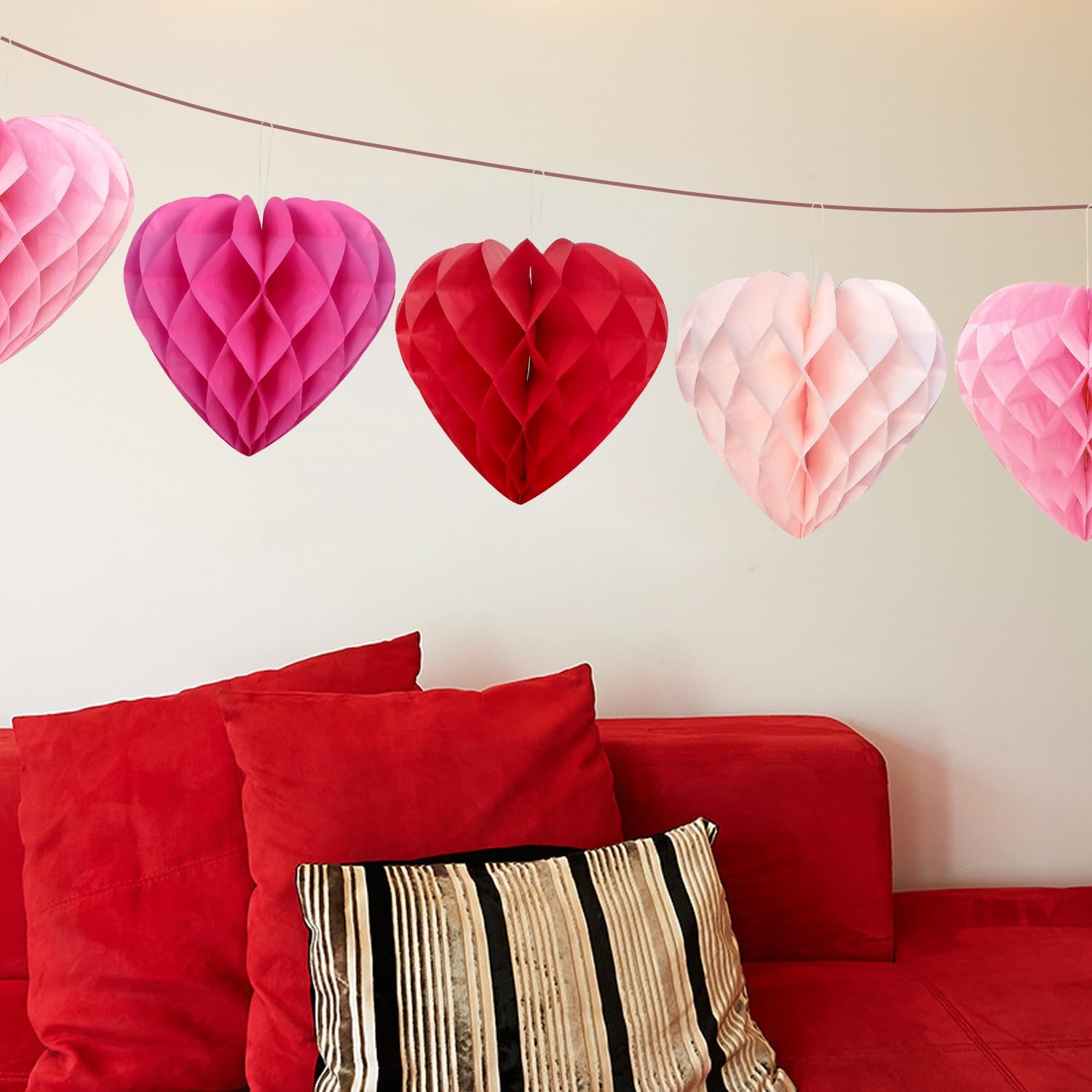 PheiLa 12pcs Heart Shaped Honeycomb Balls Party Decorations