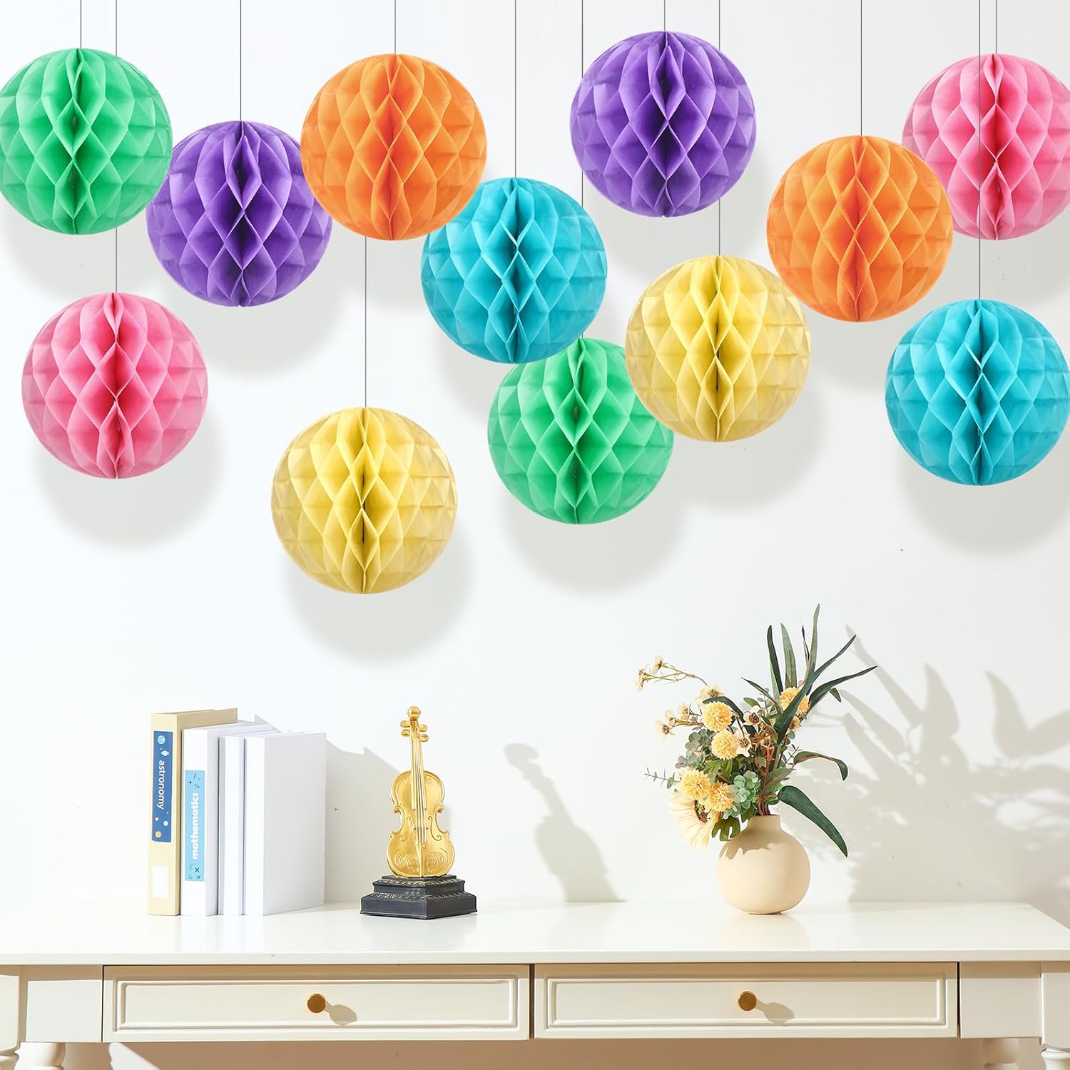 Affrolling 12 Pcs 8 Inch Pastel Honeycomb Balls Decoration Set