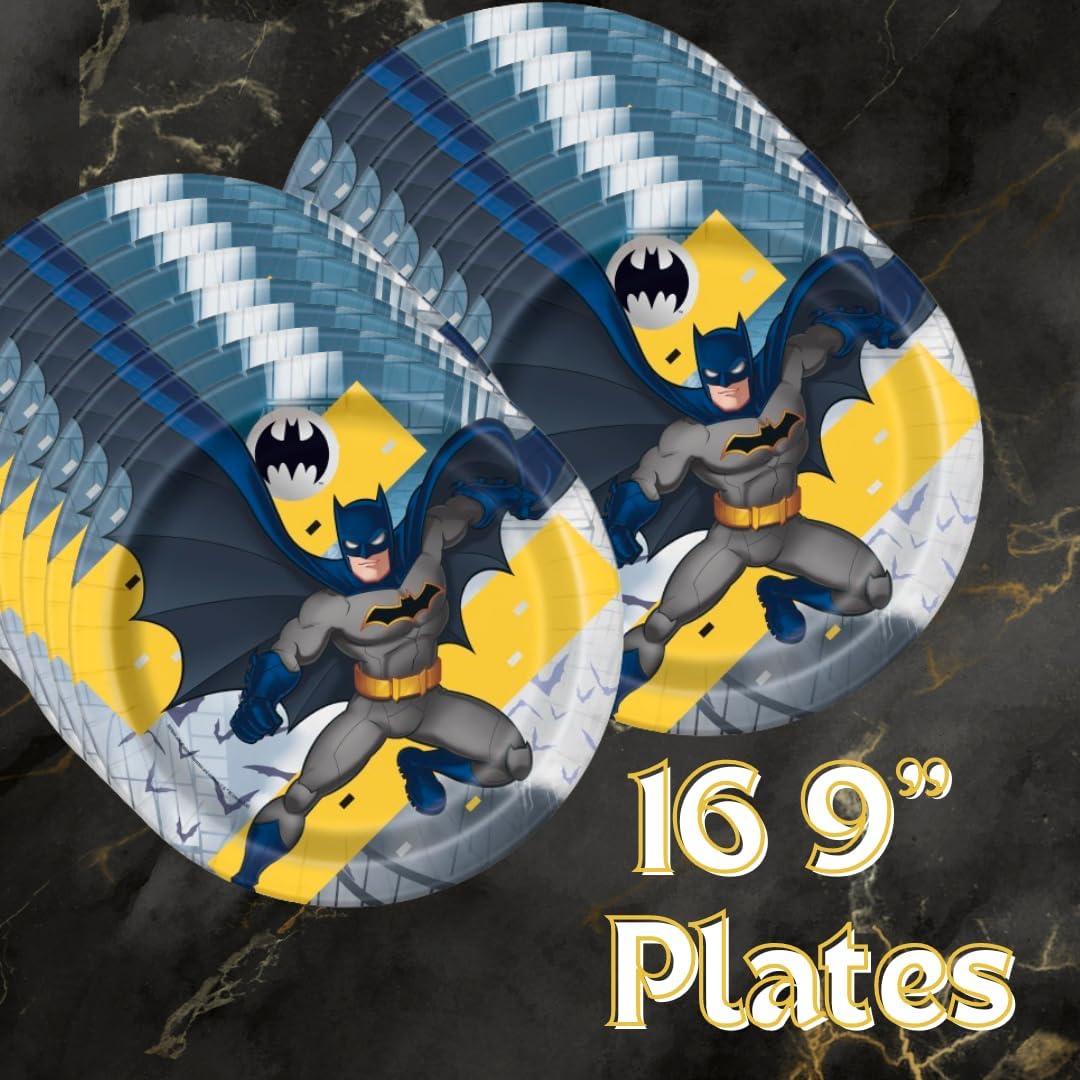 Unique Superhero Party Supplies - Batman Themed Plates and Napkins for 16 Guests