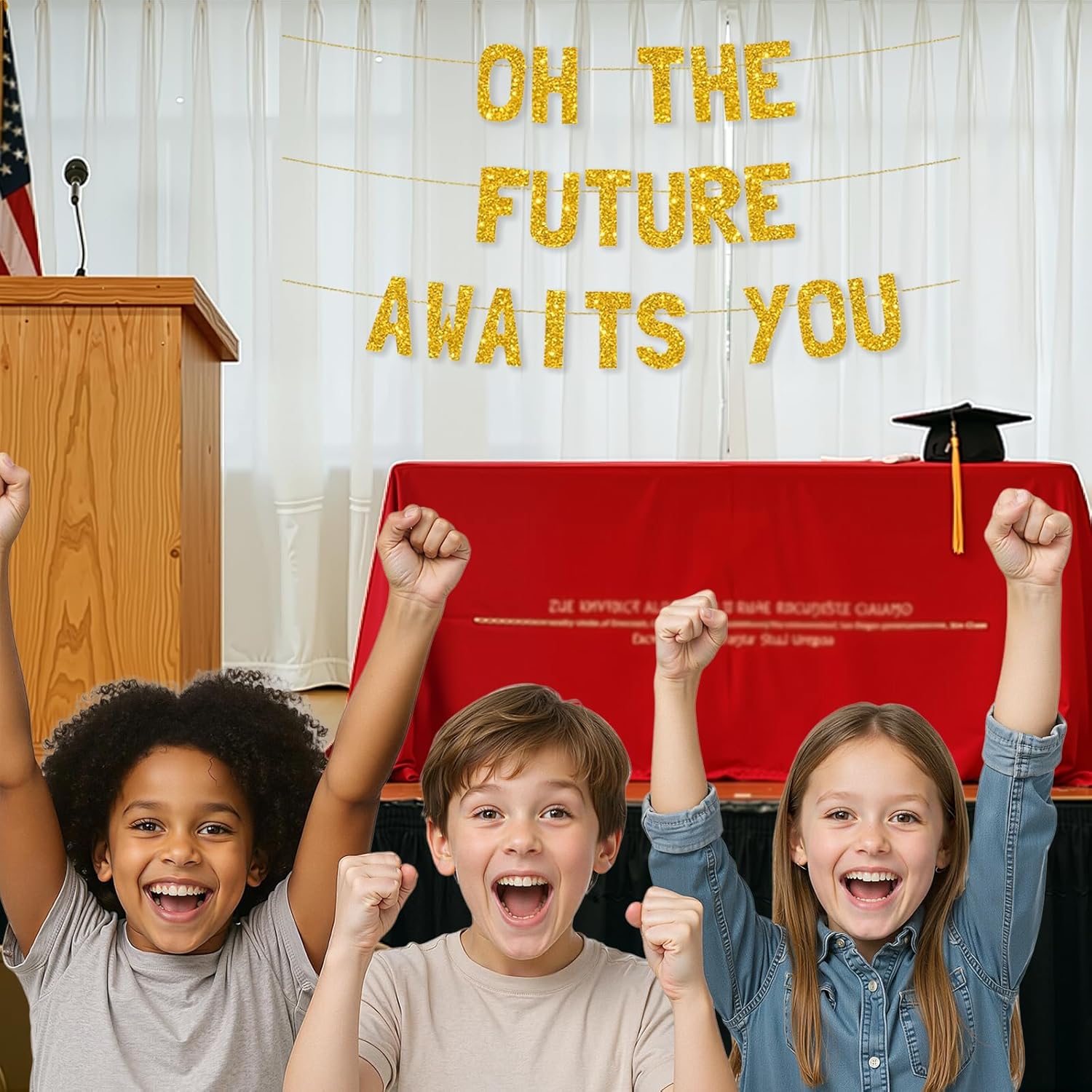 Meowoo Future Awaits You Banner with Gold Glitter