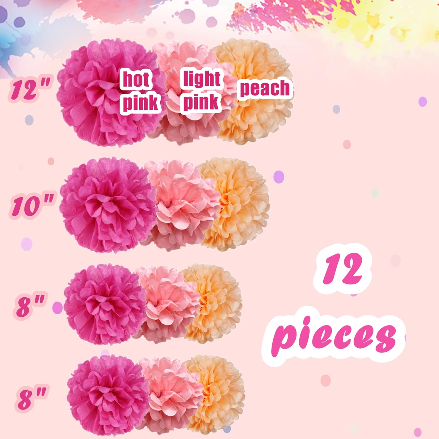12 Pcs Pink Tissue Paper Pom Poms Kit
