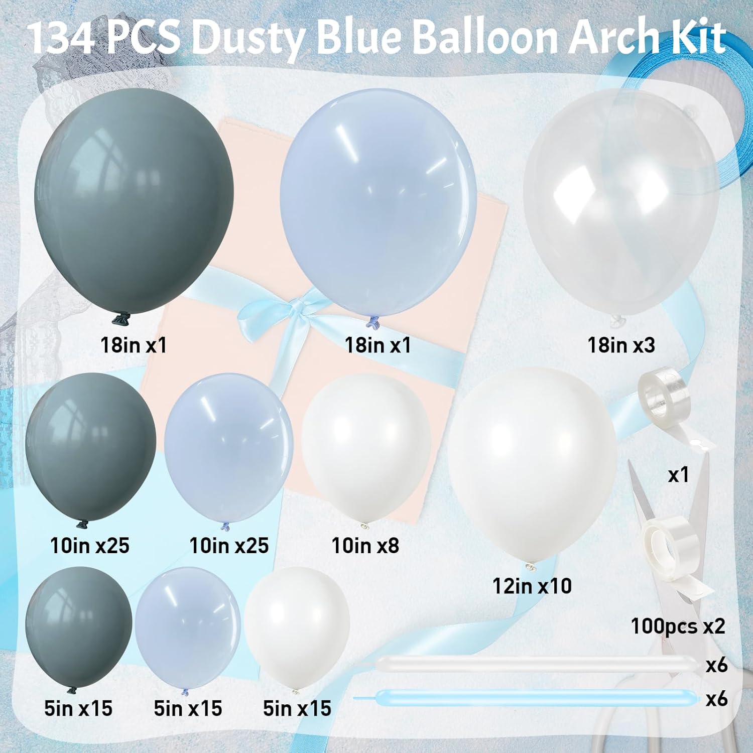 Dusty Blue Balloons Arch Kit with 134 pcs