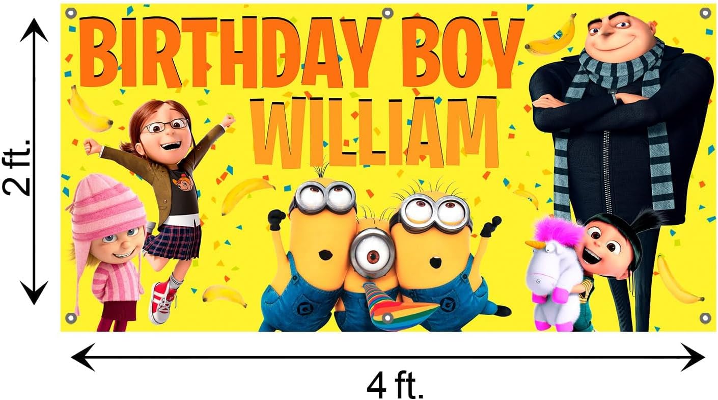 Personalized Birthday Banner Yellow Blue Fun Theme 24x48