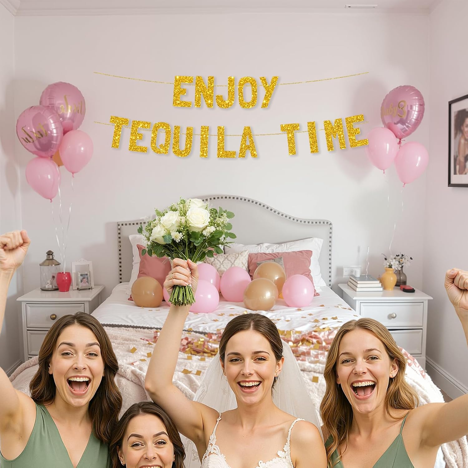 Meowoo Cool Tequila Party Banner with Glittery Gold Letters