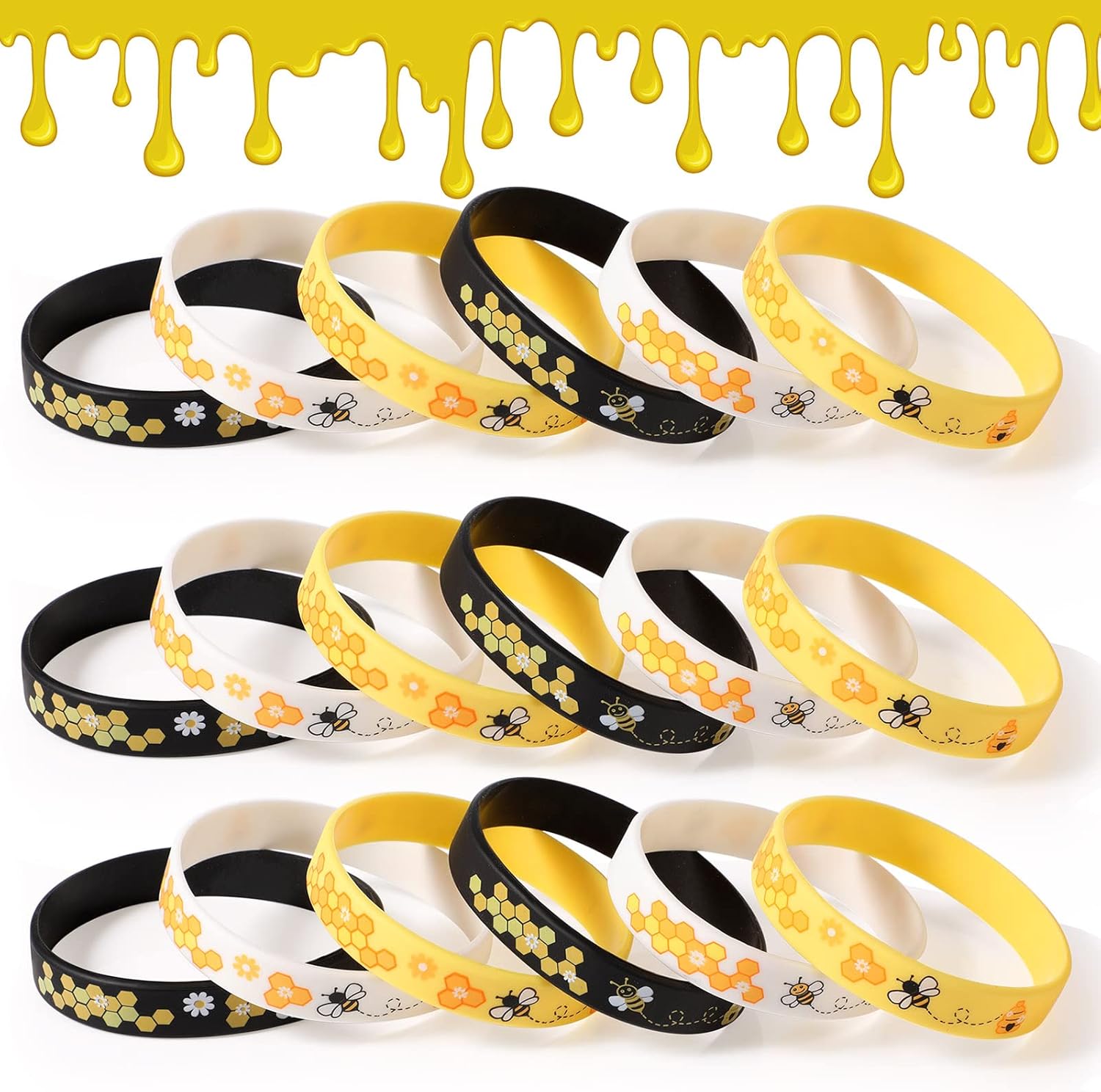 Threan Bee Silicone Bracelets 24 Pack for Parties and Celebrations