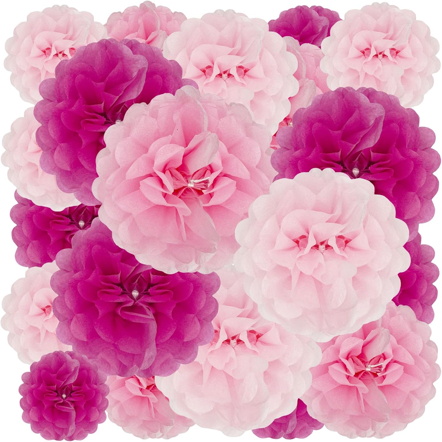 Tissue Paper Pom Poms 18 Piece Set Pink Flowers Decorations