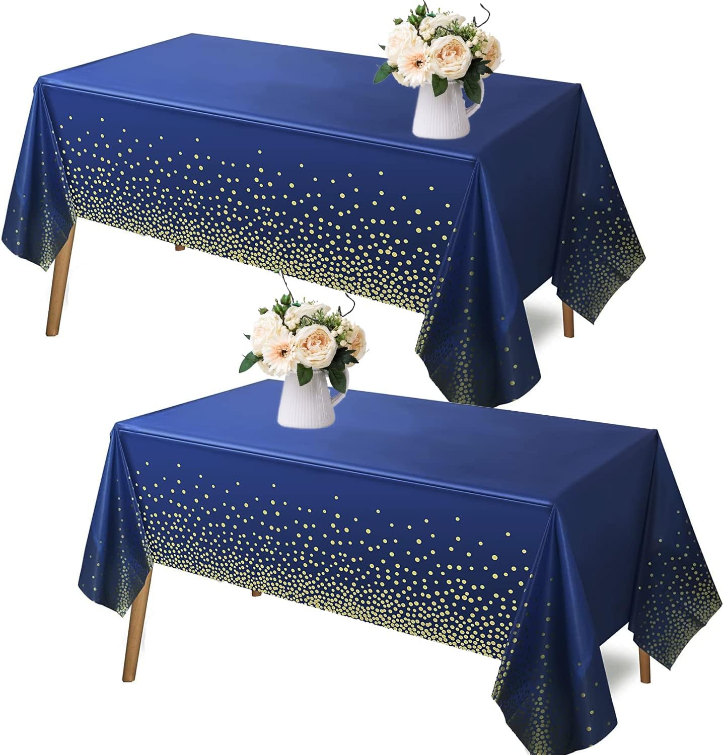 2 Pack Navy Blue Dot Confetti Tablecloths for Parties