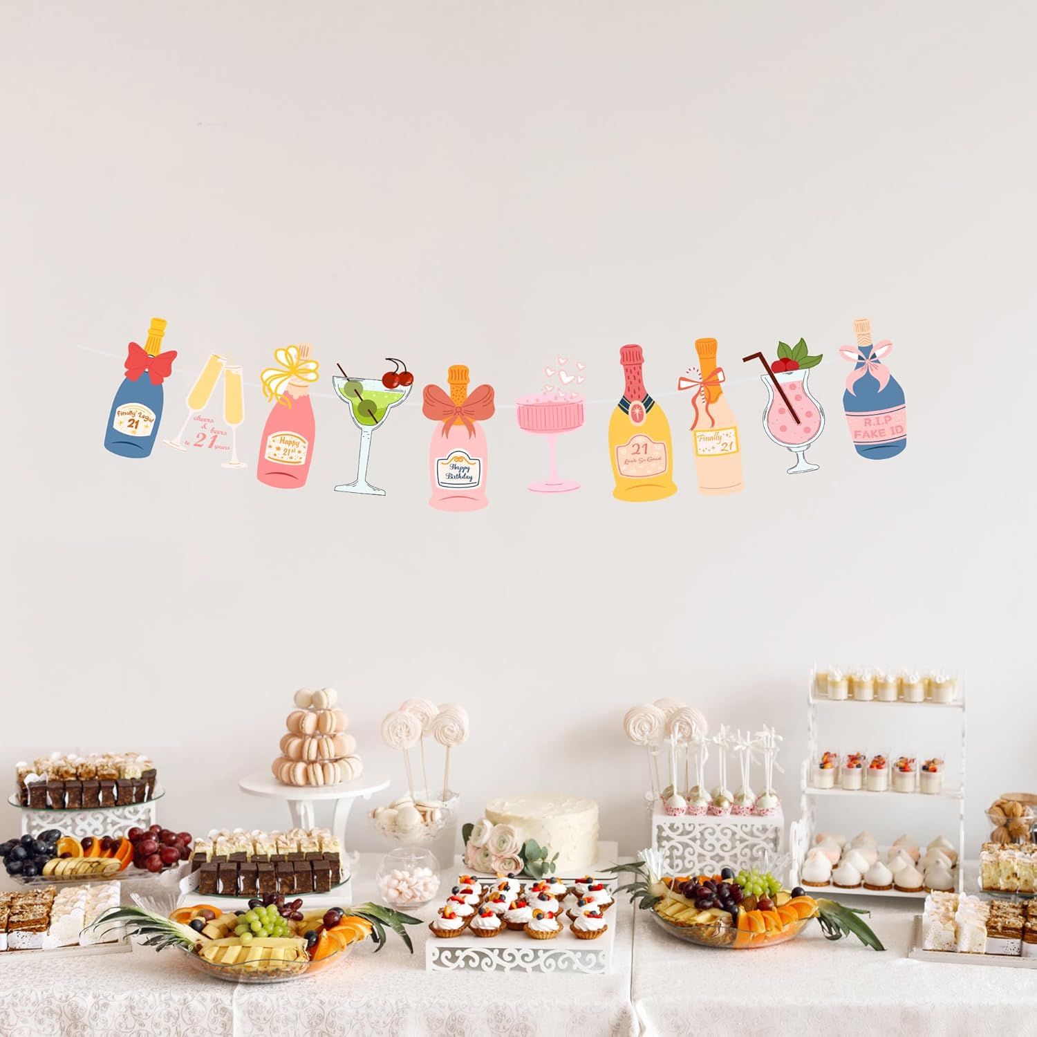 Champagne Bottles Glasses Decor Banner for 21st Birthday Celebration