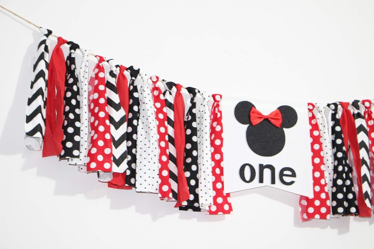 Red and Black Minnie Bow First Birthday Banner