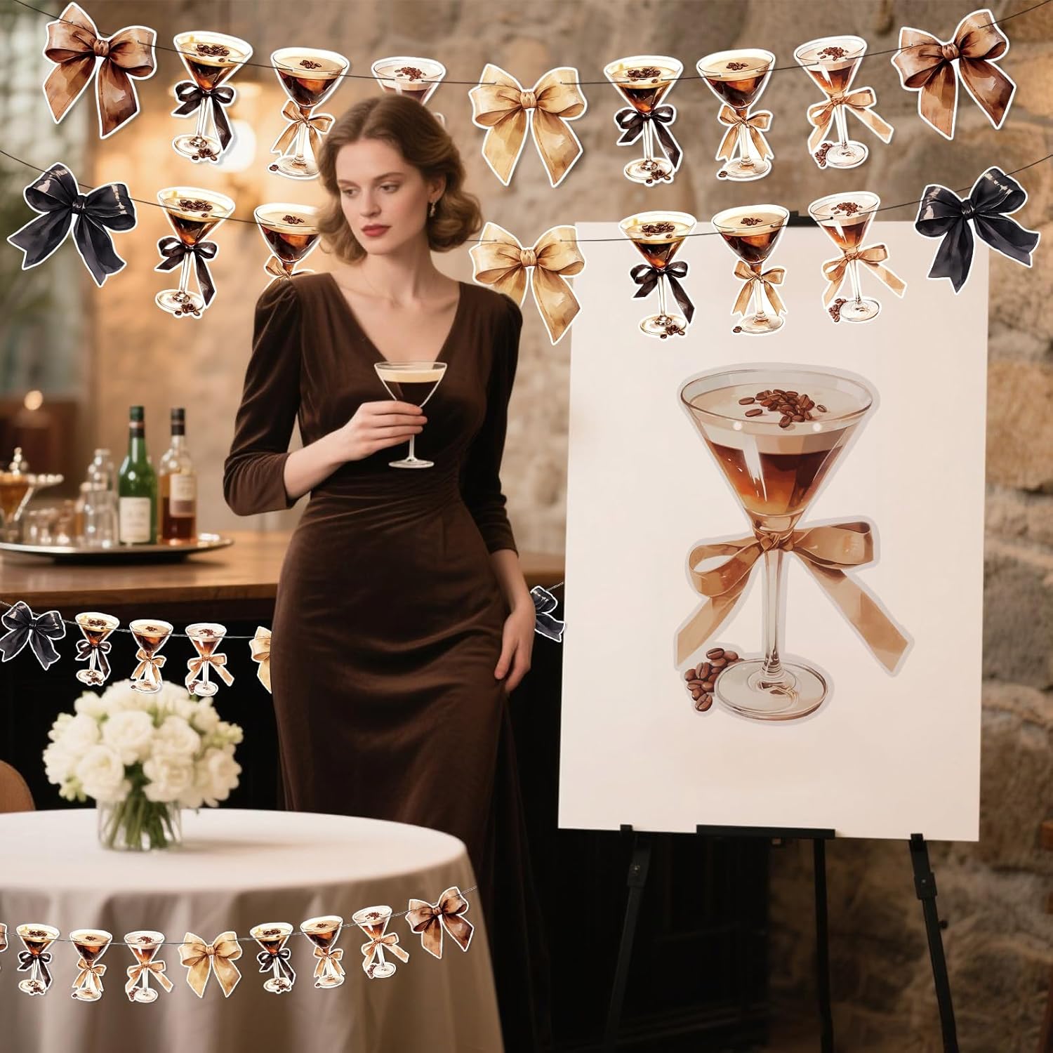 4pcs Bow Martini Party Banner Garland for Espresso Cocktail Theme