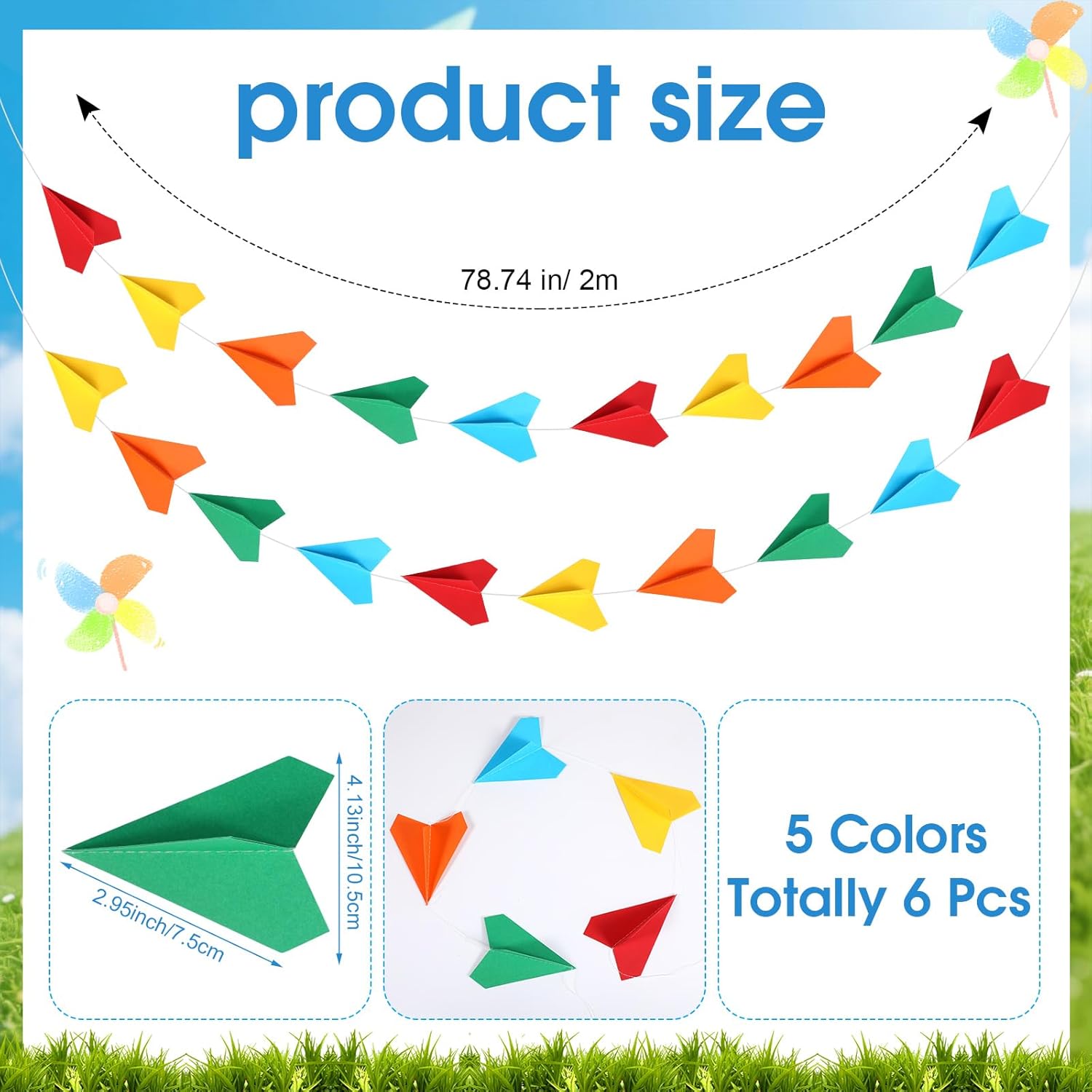 Janlaugh 6 Pcs Airplane Garland Birthday Decorations