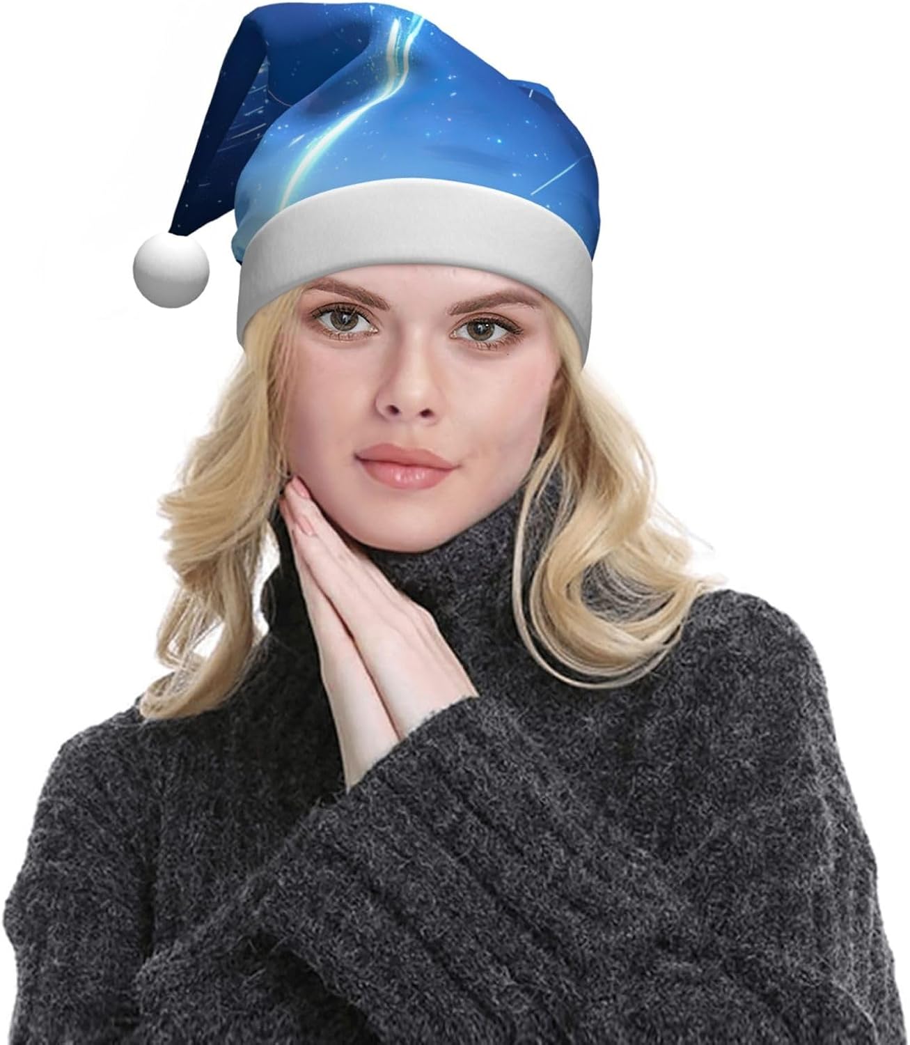 QIN ZHENG Splendid Star Print Santa Hat for Women Adult
