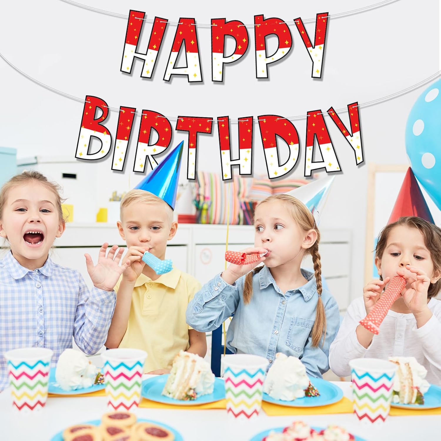 Cartoon Happy Birthday Banner with Hanging Guide Needle