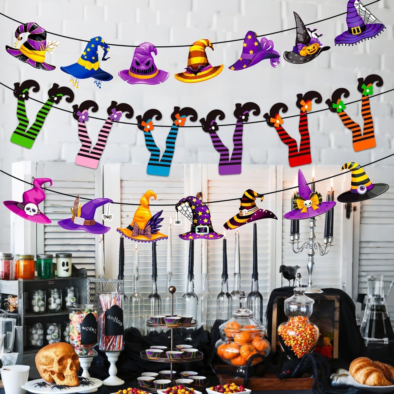 5pcs Witch Hat and Boot Banners Halloween Decor