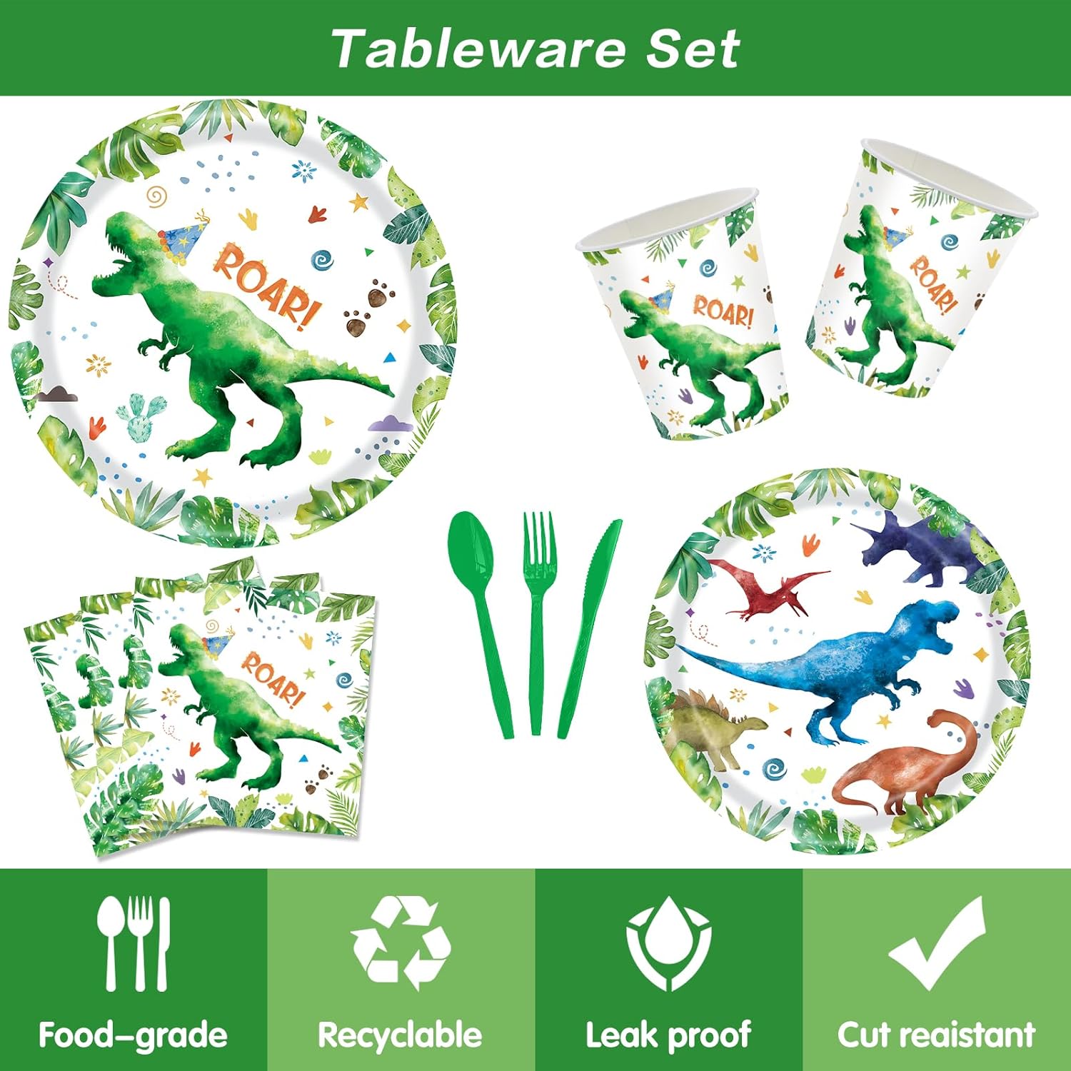 142 Pcs Dinosaur Themed Party Supplies Set