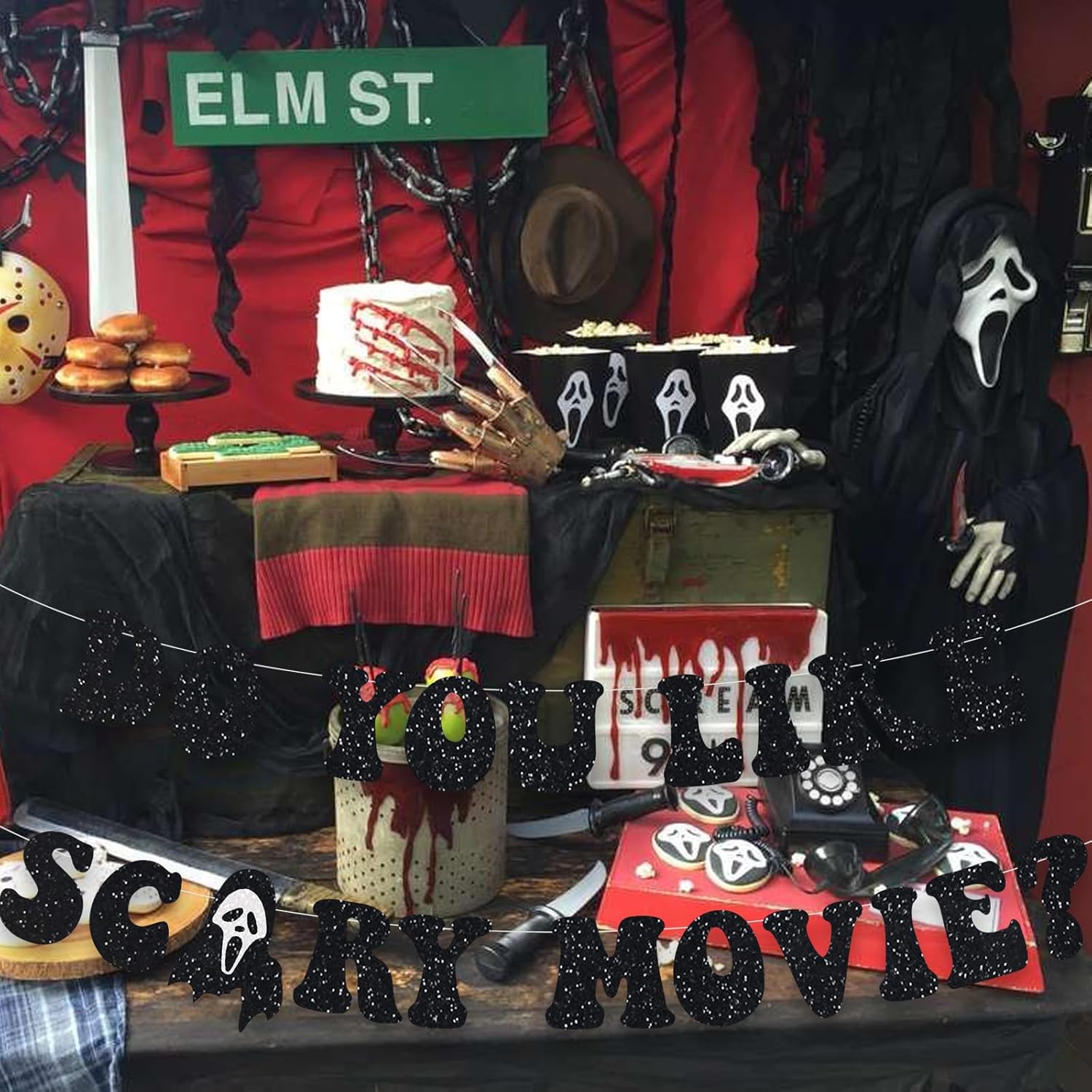 Halloween Movie Night Party Banner Scream Garland Decor