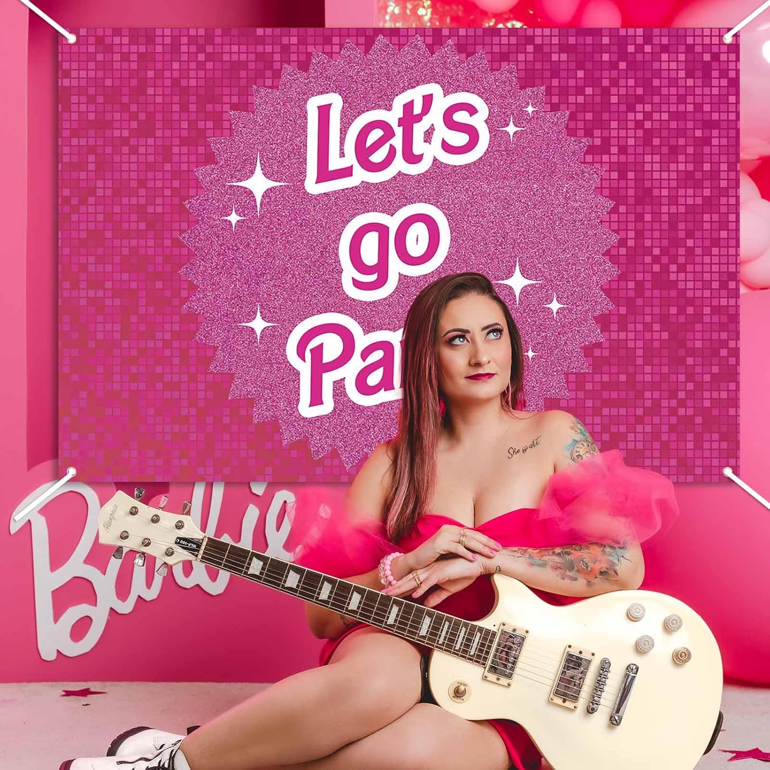Pink Birthday Party Decorations Lets Go Backdrop Banner