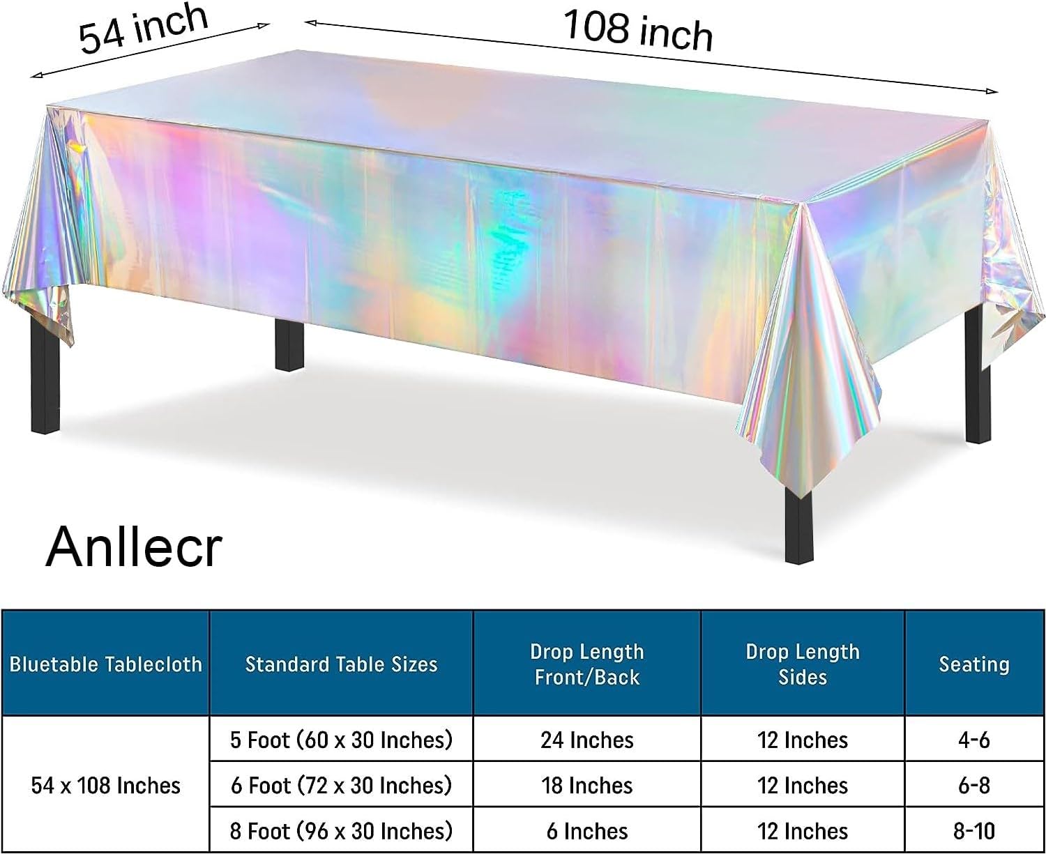 Anllecr 3 Pack Holographic Tablecloths for Parties