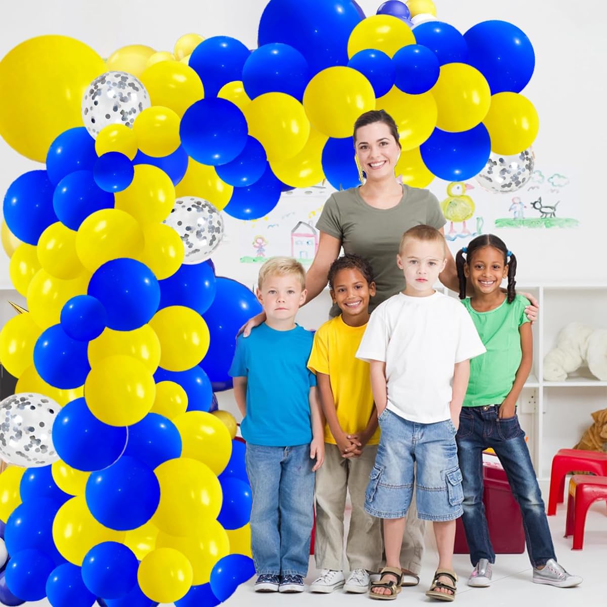 Royal Blue and Yellow Balloons Garland Arch 122PCS Decor Set