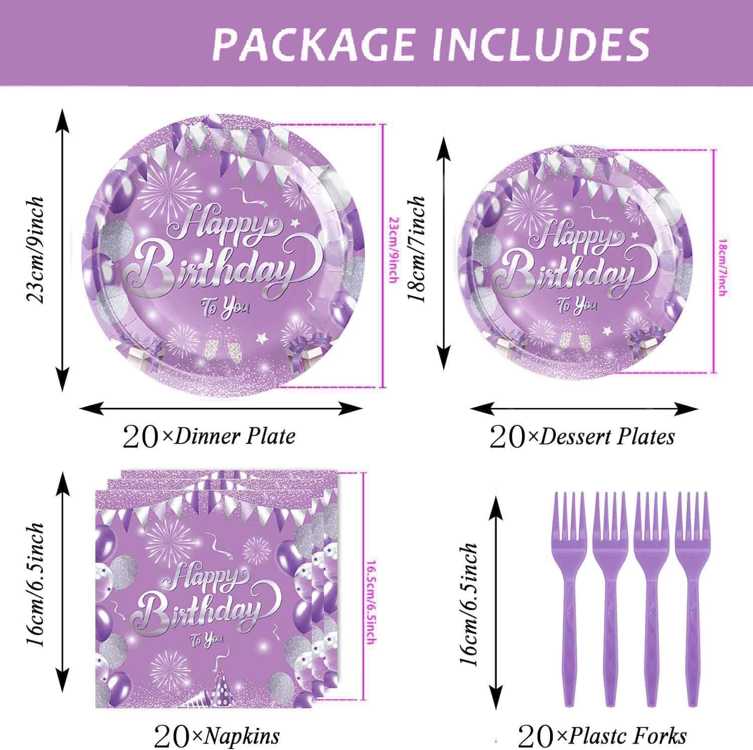 Purple Birthday Decorations Party Tableware Set 81Pcs