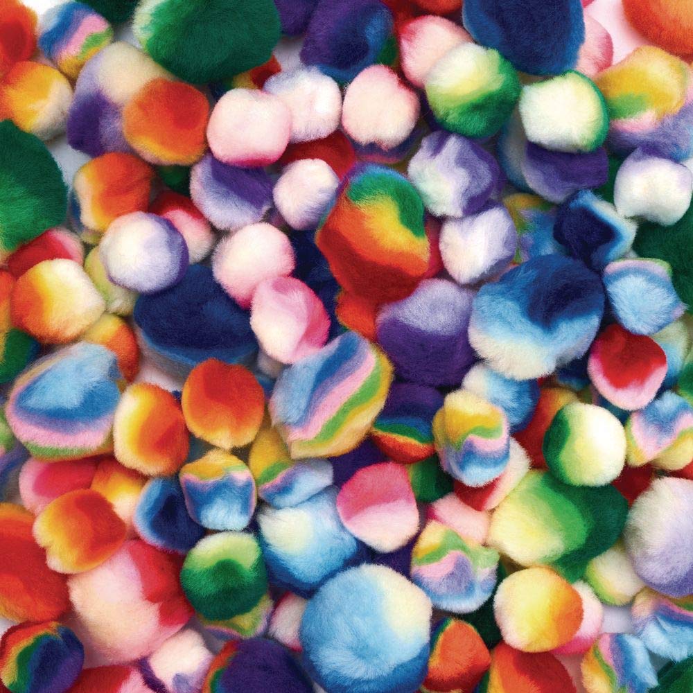 Colorations Rainbow Striped Pom-Poms 180 Pieces