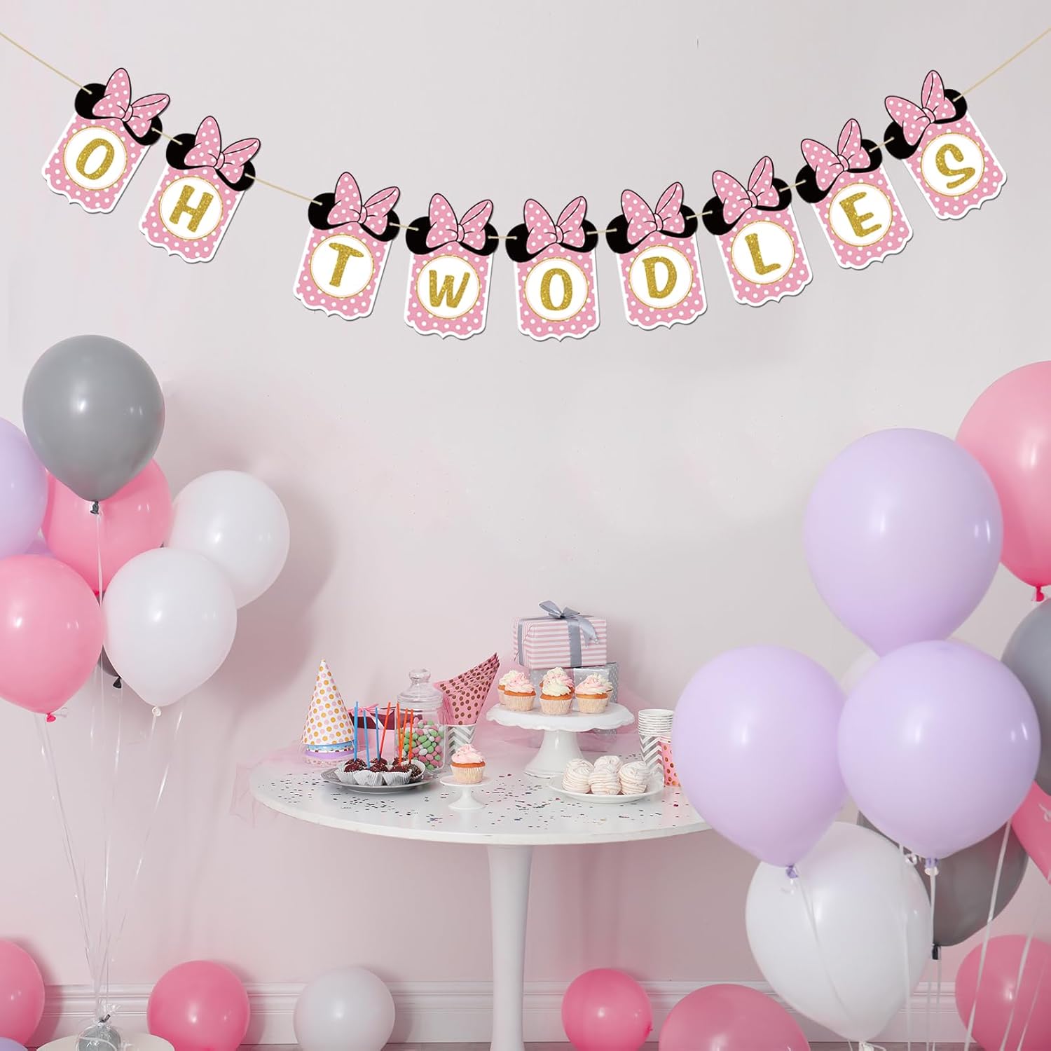 INNORU Oh Twodles Banner 2nd Birthday Decor for Girls