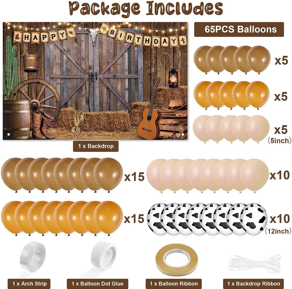 Cowboy Birthday Party Decorations 65Pcs Balloons 1Pcs Backdrop