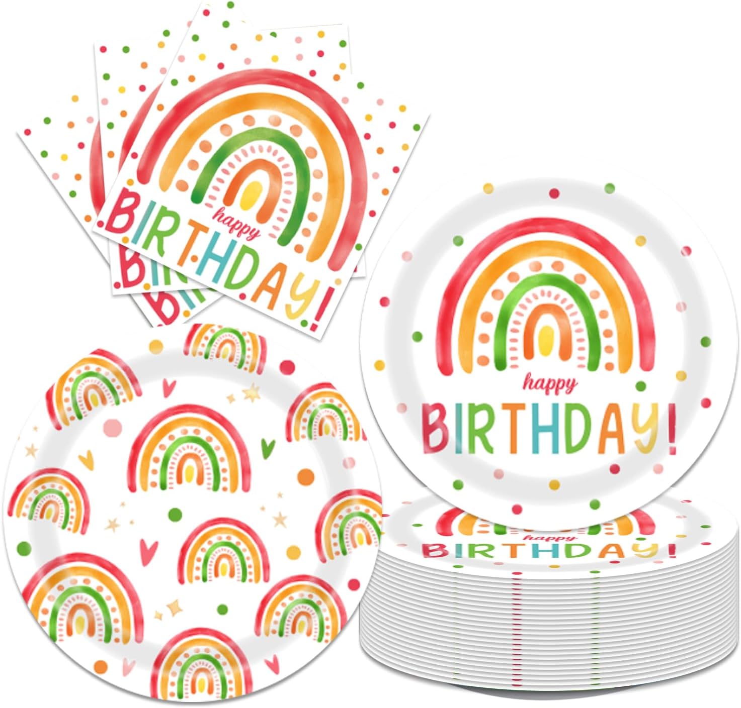 Rainbow Birthday Decorations 40Pcs Plates and Napkins