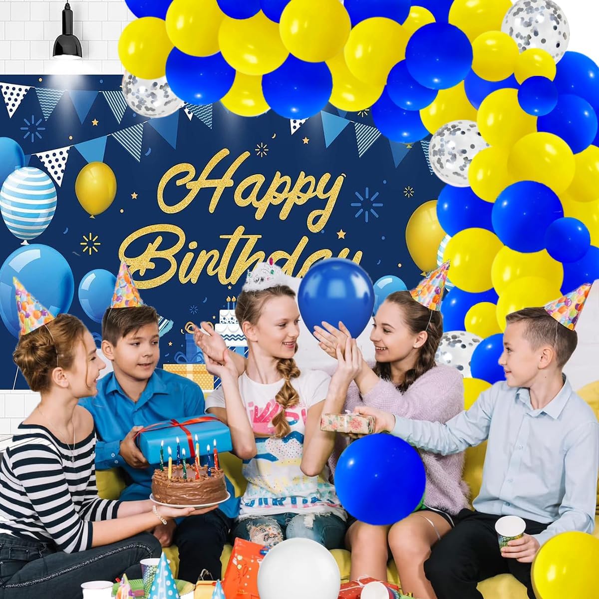 Royal Blue and Yellow Balloons Garland Arch 122PCS Decor Set