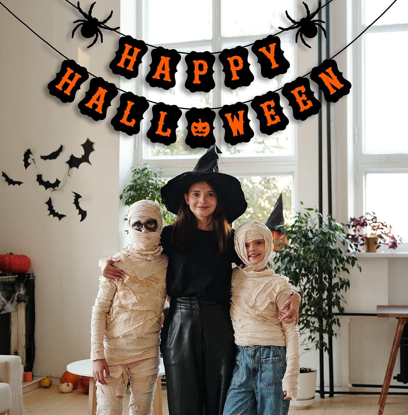 JOZON Happy Halloween Banner with Spider Pumpkin Sign