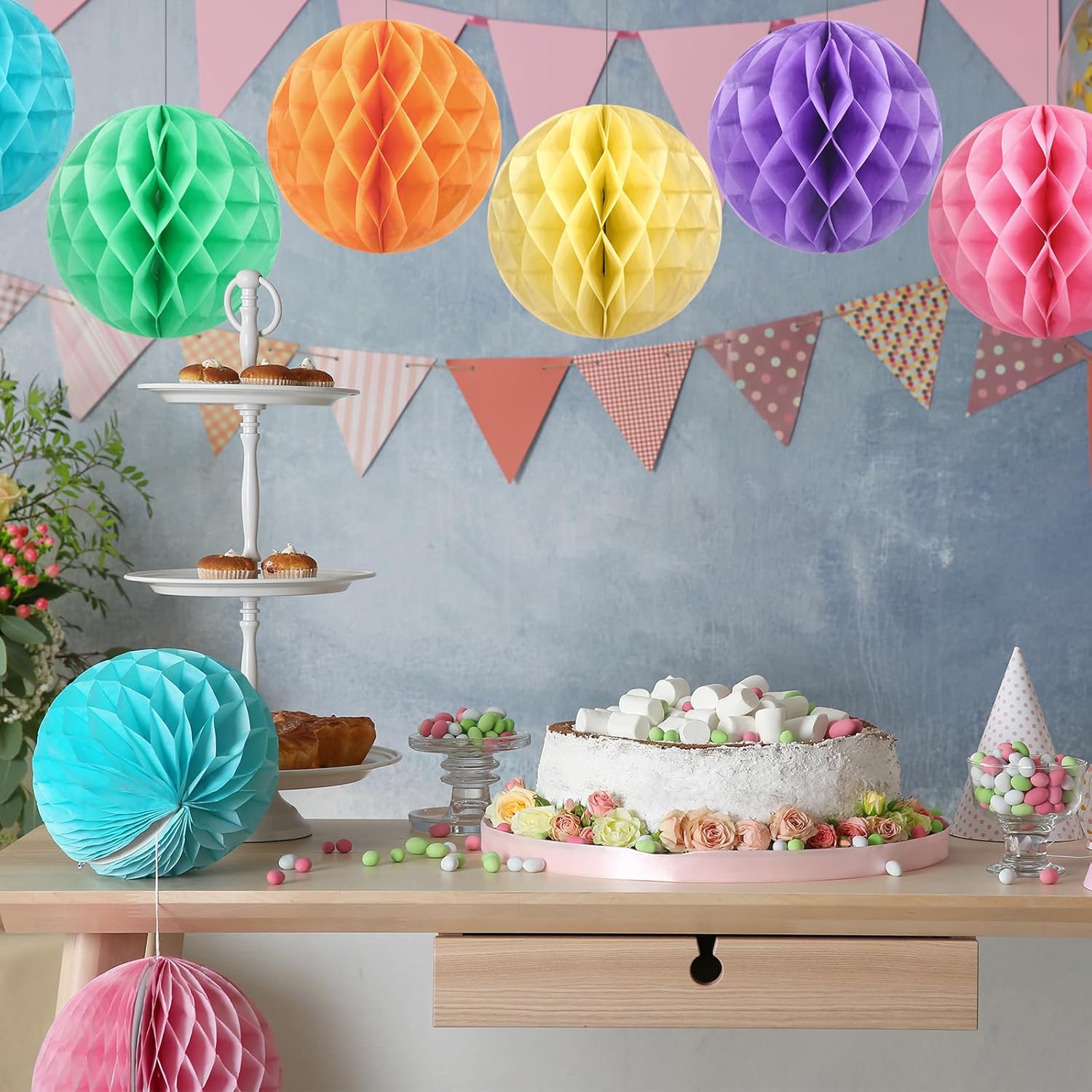 Affrolling 12 Pcs 8 Inch Pastel Honeycomb Balls Decoration Set