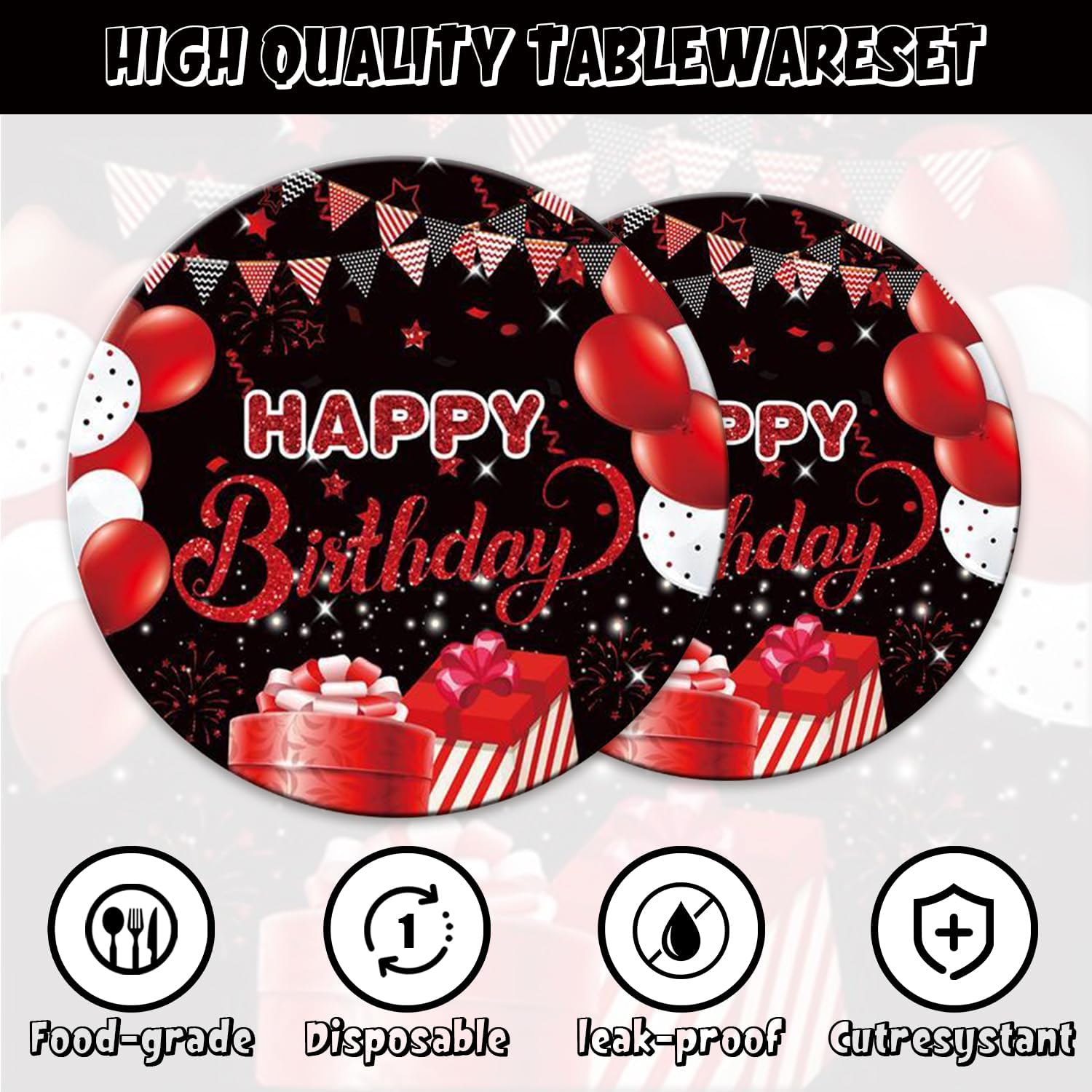 142Pcs Red Black Birthday Party Tableware Set for 20 Guests