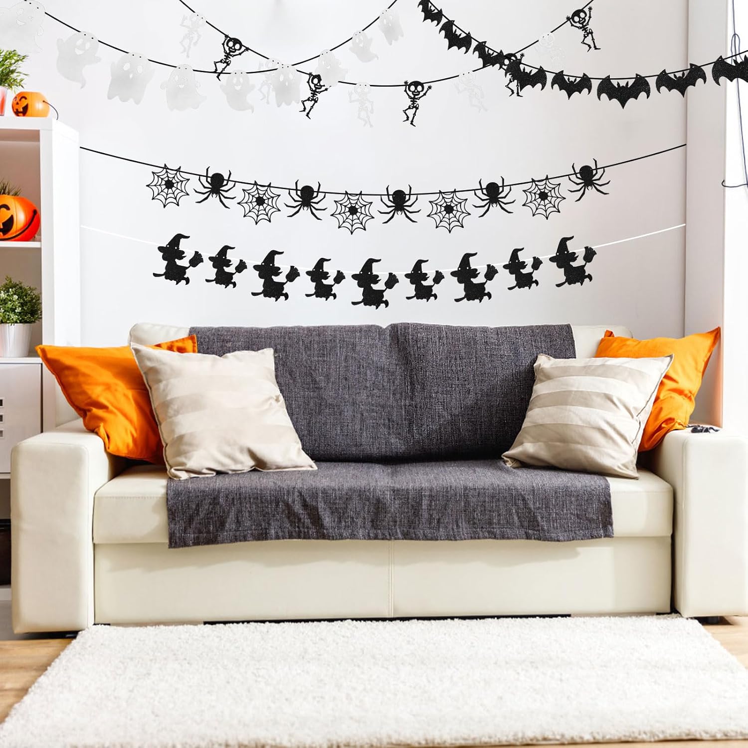 CCINEE Halloween Bat Spider Ghost Skeleton Witch Garland 5 PCS