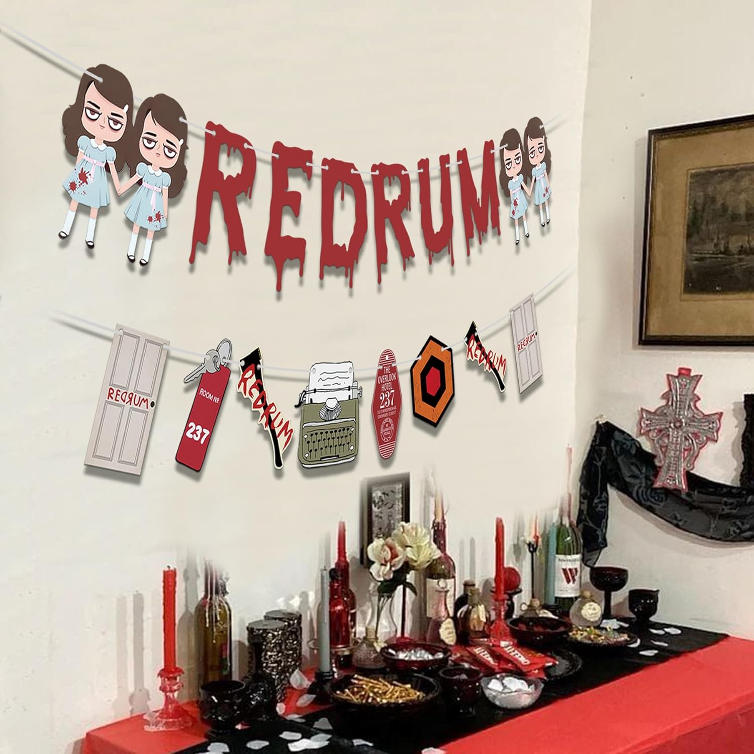 HOMEZZO Halloween Horror Banner Redrum Party Sign