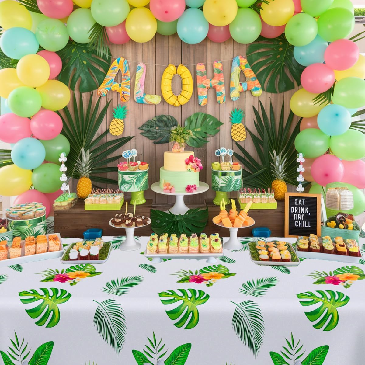 3PCS Hawaiian Luau Tablecloths Plastic 54x108 Inch Disposable Tropical Decor