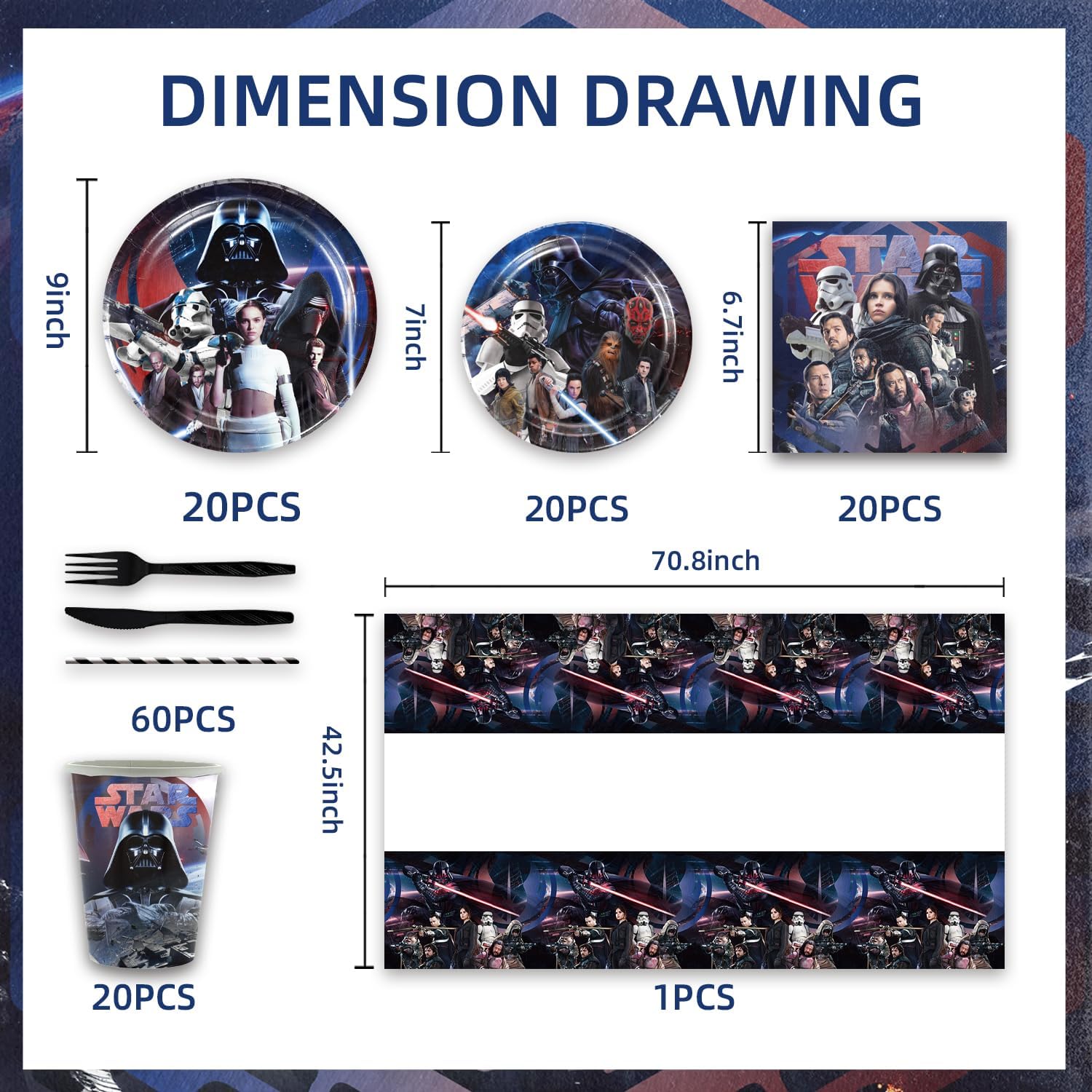 141PCS Star Wars Party Supplies for 20 Guests