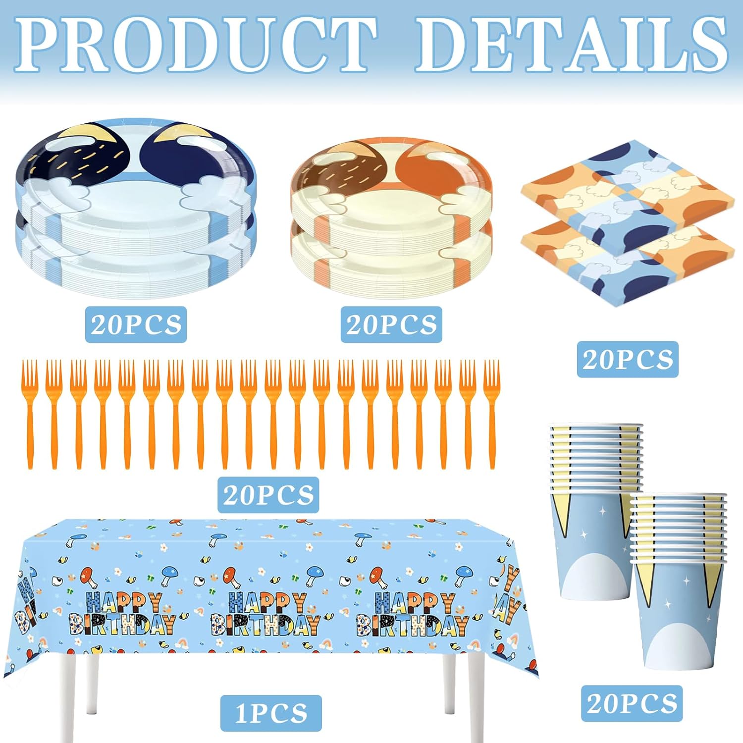 102 PCS Blue Dog Party Tableware Set