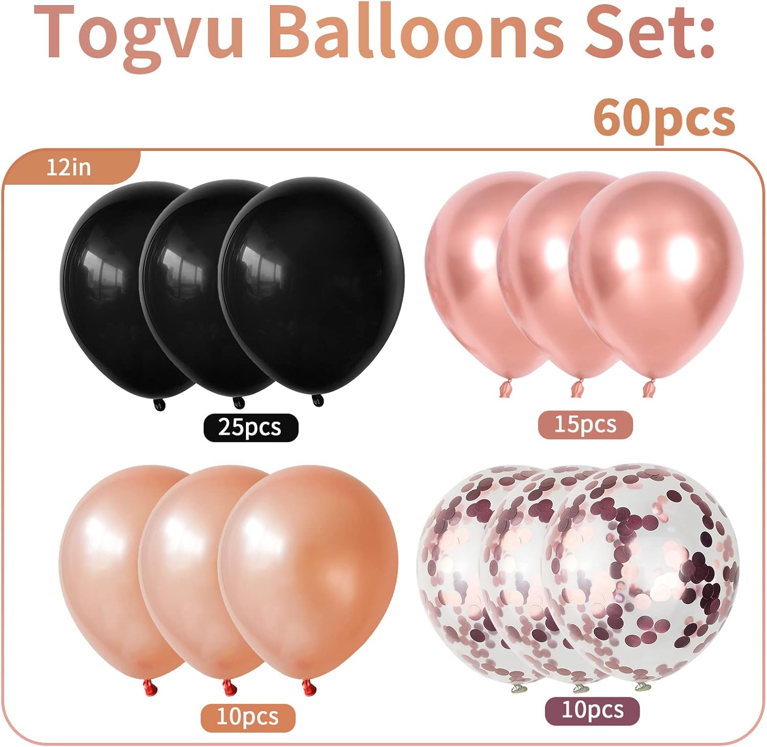 Rose Gold Black Pearl Balloons 60 Pcs for Parties