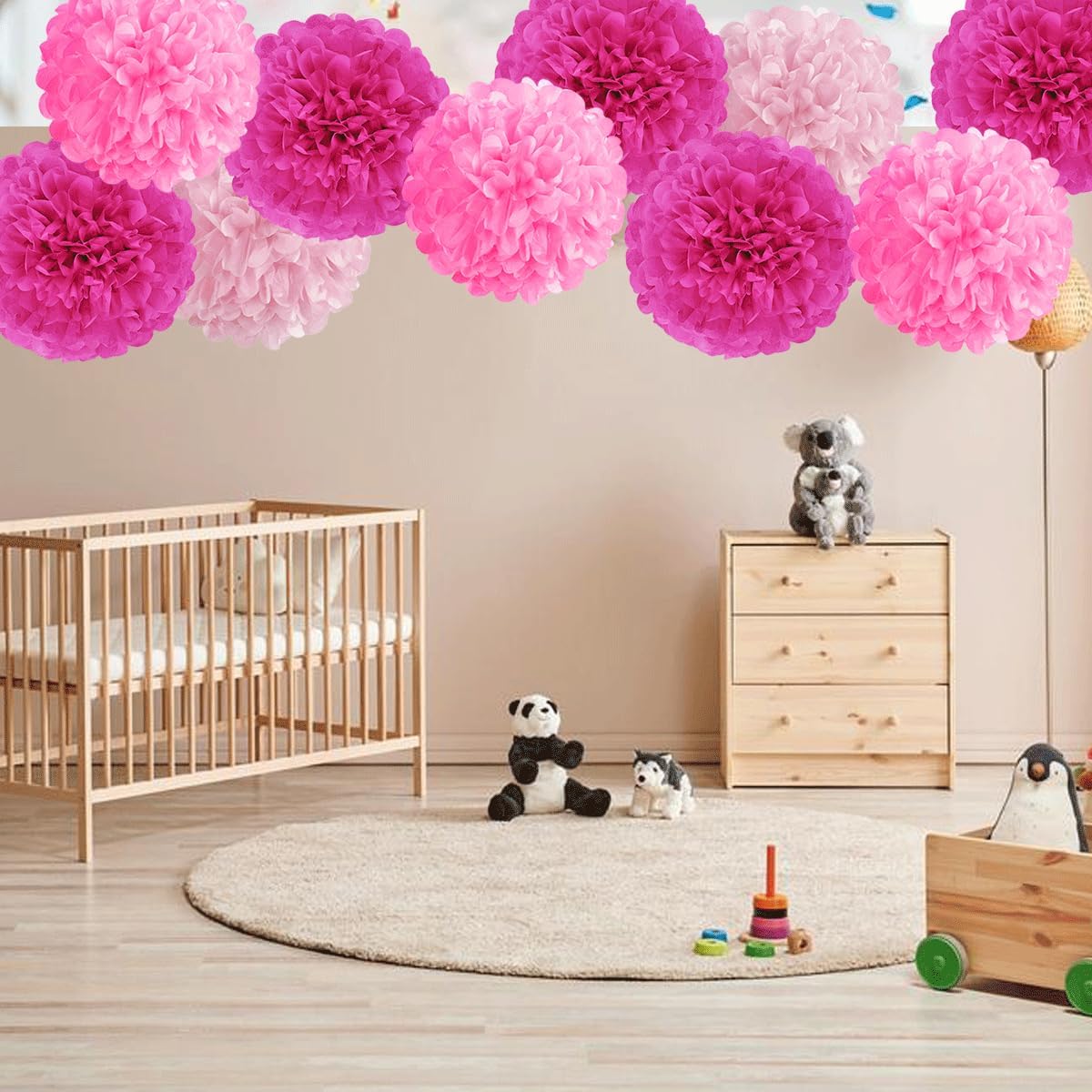 Hot Pink Tissue Paper Pom Poms Party Decorations