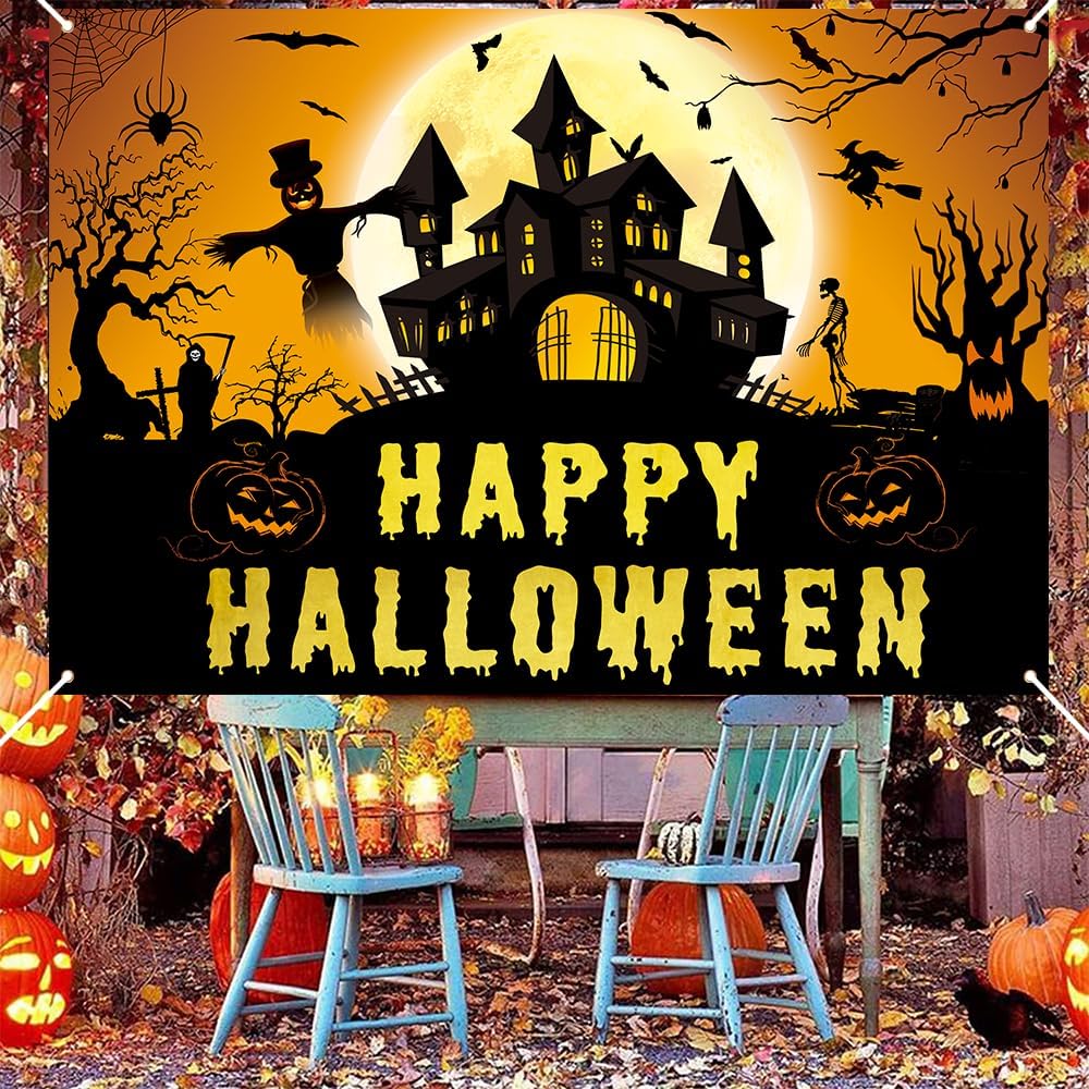 Laoone Halloween Banner 72x44 Inch Spooky Design