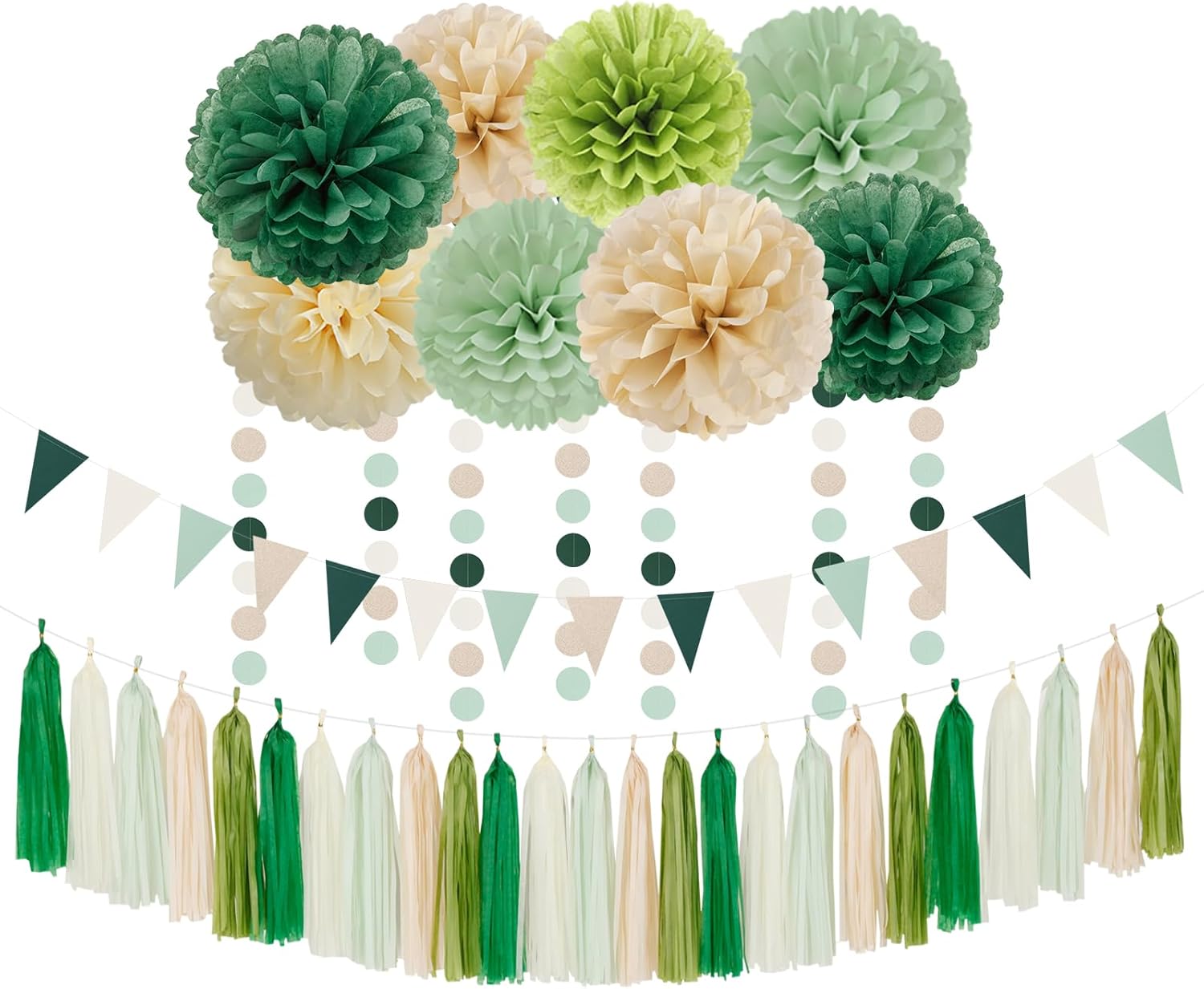 Sage Olive Green Champagne Gold Party Decorations 30pcs