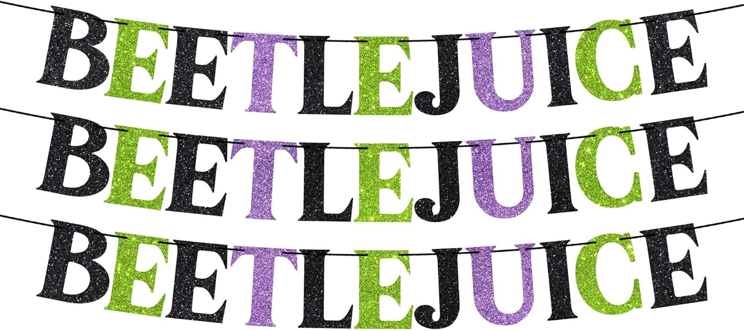 Pre-Strung Beetlejuice Halloween Banner with Glitter