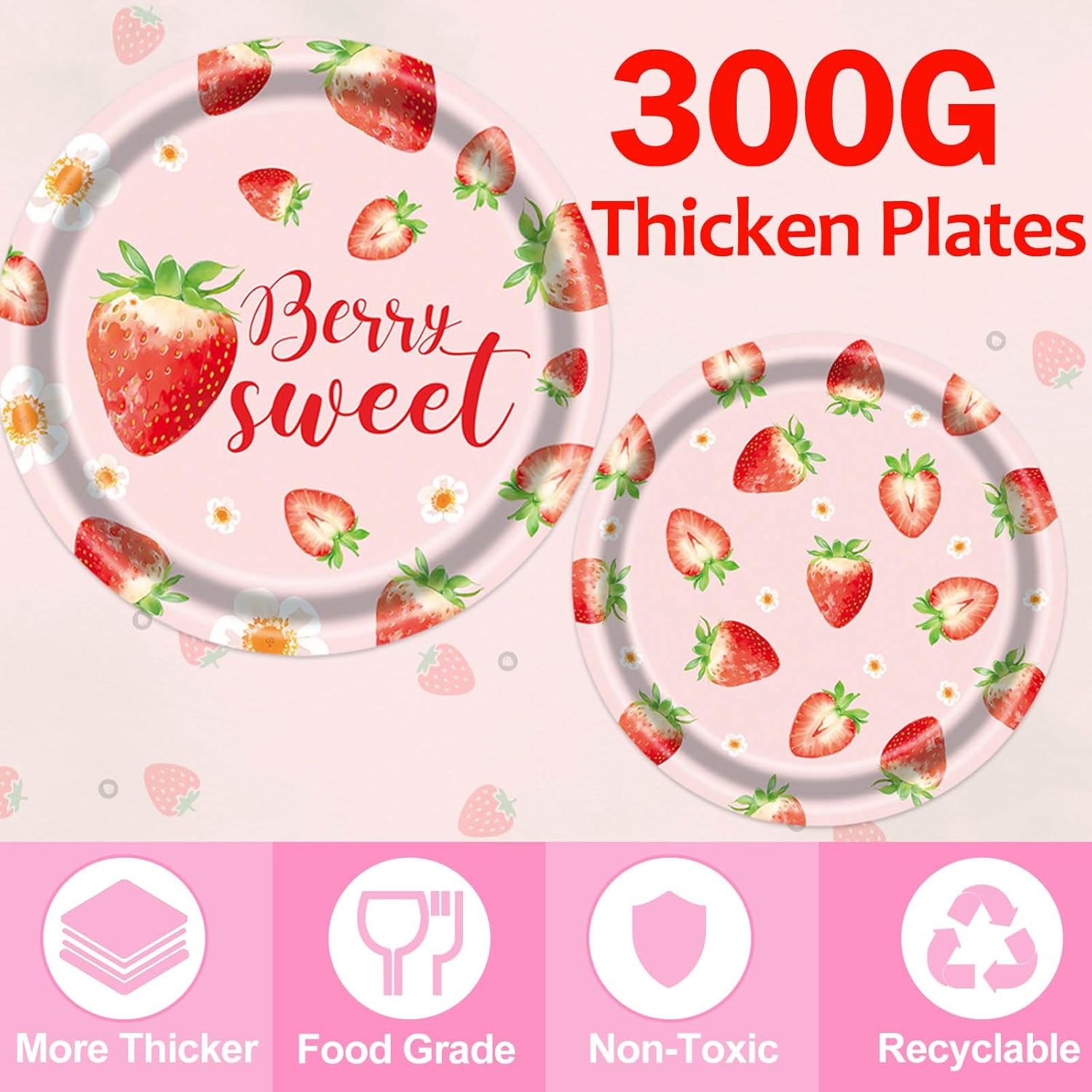 Strawberry Themed Tableware Set - 175 Pieces Baby Shower Party Supplies